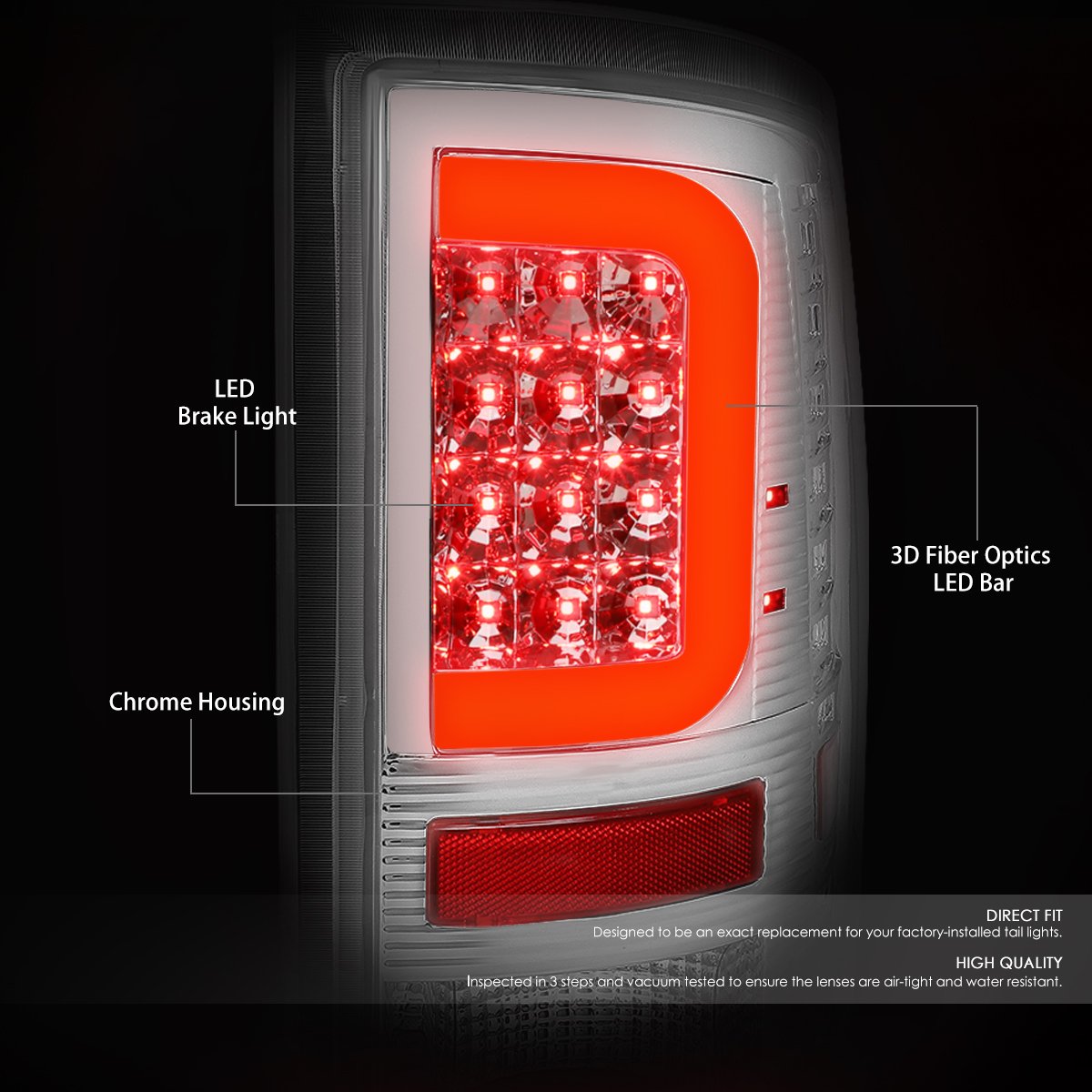 DNA MOTORING LED 3D Tail Light Assembly for 09-17 Dodge Ram 1500/2500/3500 - Chrome, Driver & Passenger Side, Model TL-DRAM09-