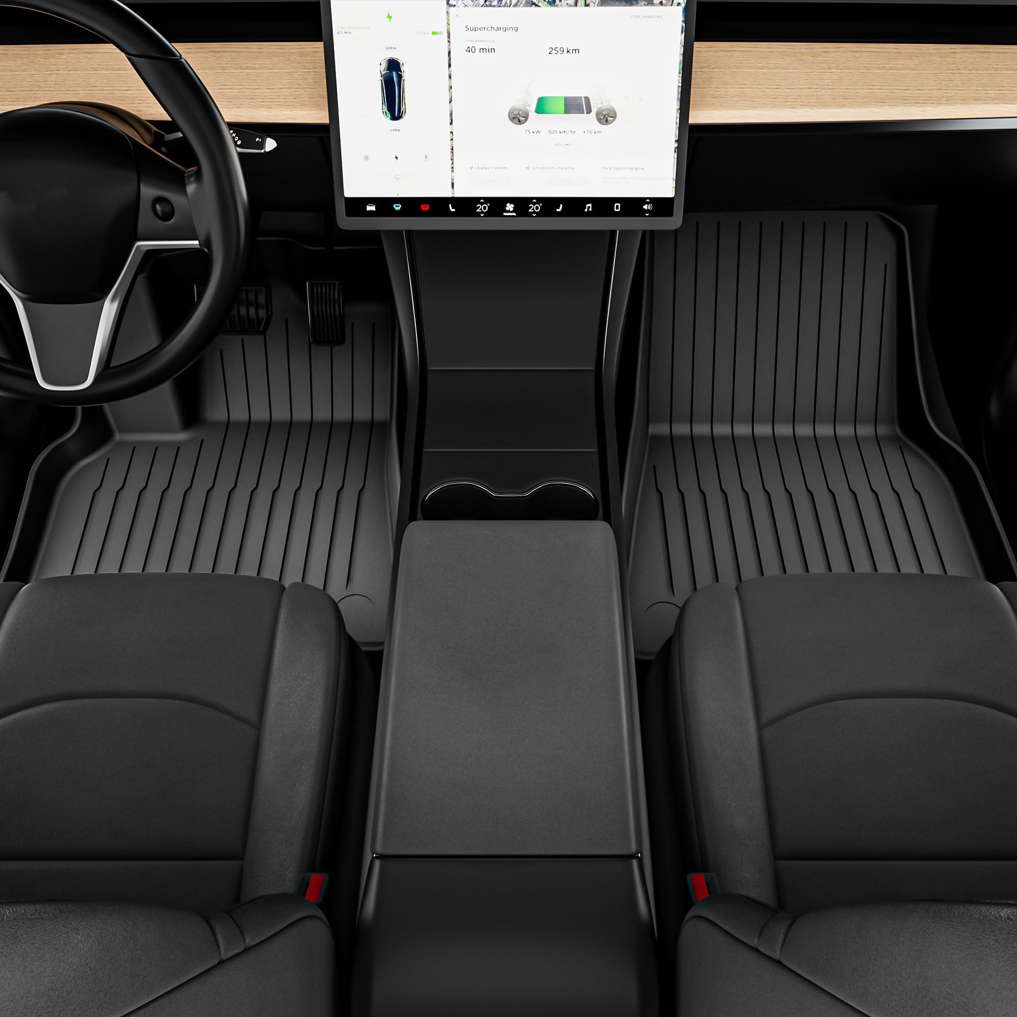 Oedro Floor Mats & Trunk Mat With Backrest Fits For Tesla Model Y 5-Seat 2024-2020 Custom Fit All Weather Durable Tpe Automotive