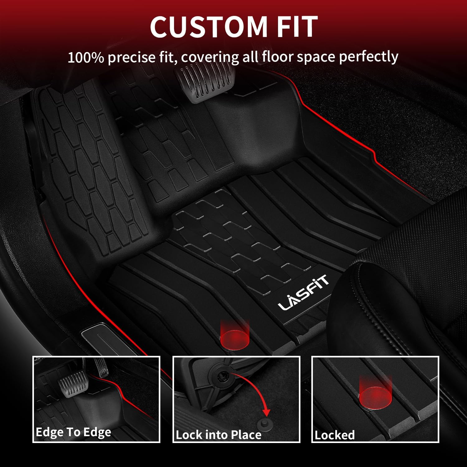 LASFIT Floor Mats for Ford Fusion 2017-2020 & Lincoln MKZ, All Weather TPE, Black, 1st & 2nd Rows, Model LL-LN01,