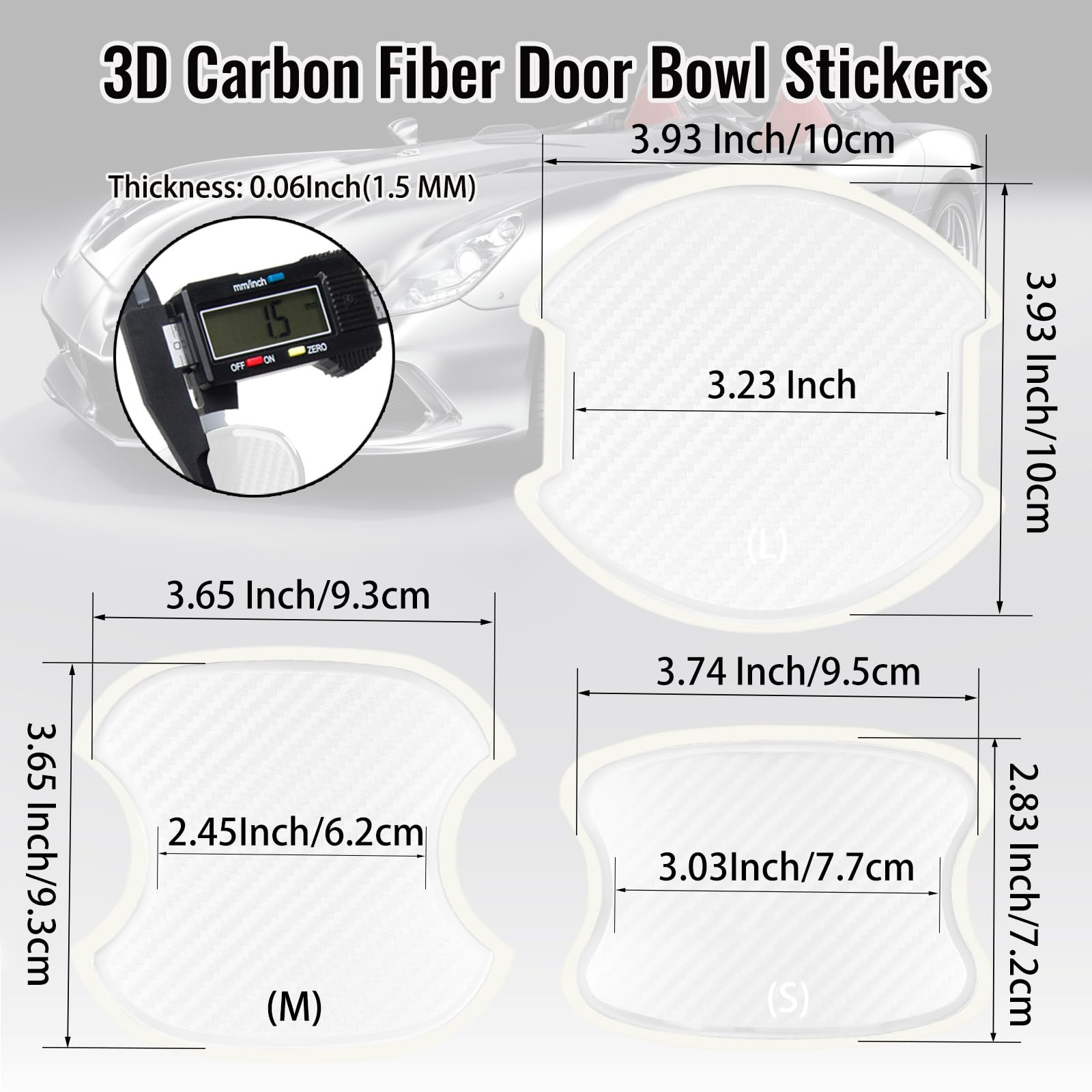Worcas 4Pcs Universal 3D Carbon Fiber Car Door Handle Paint Scratch Protector Sticker Auto Door Handle Cups Protective Pad(L)