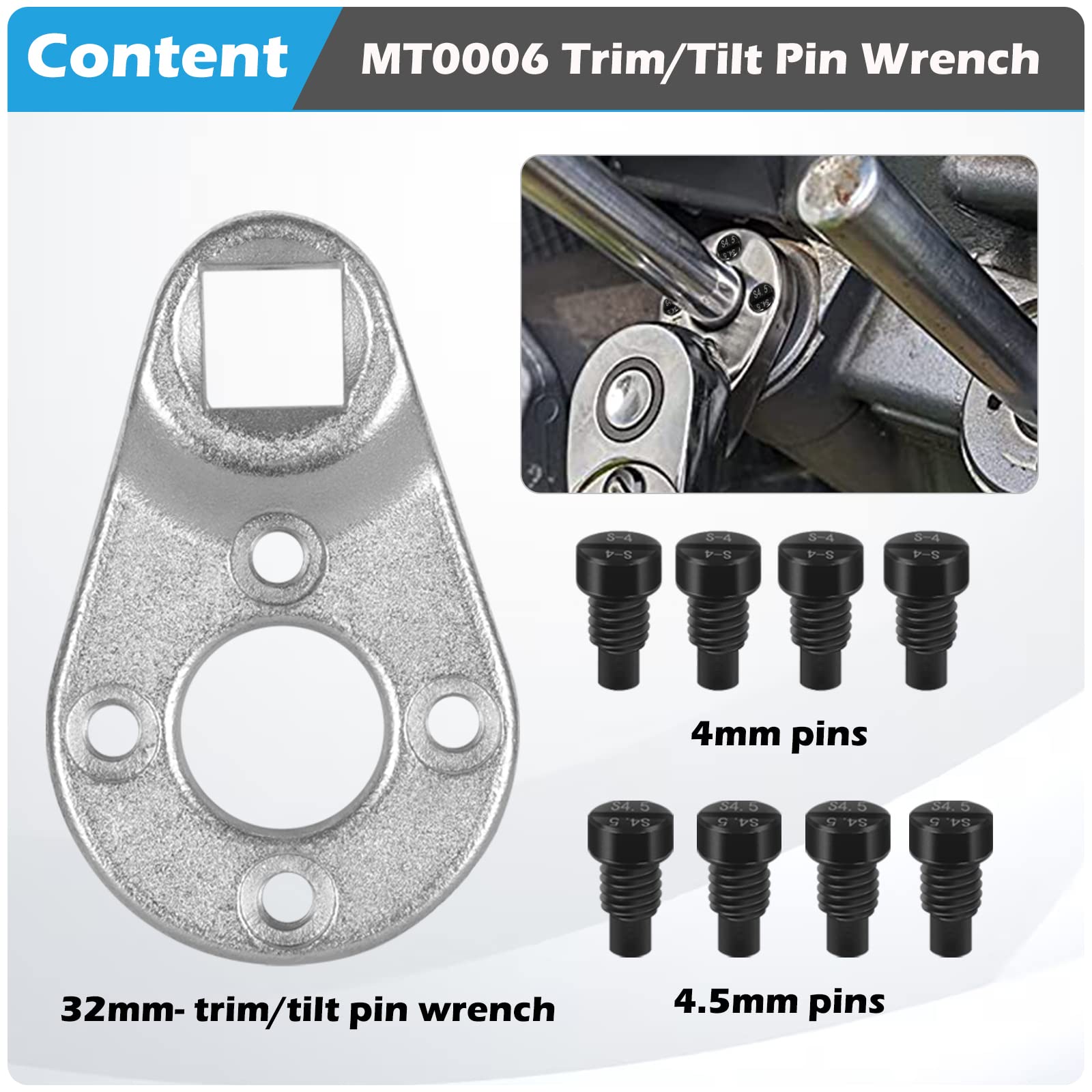 Trim/Tilt Pin Wrench Amt0006-32Mm X 4.5/4Mm Remove Trim/Tilt Caps On Hydraulic Cylinders For Yamaha Suzuki Johnson Evinrude, For