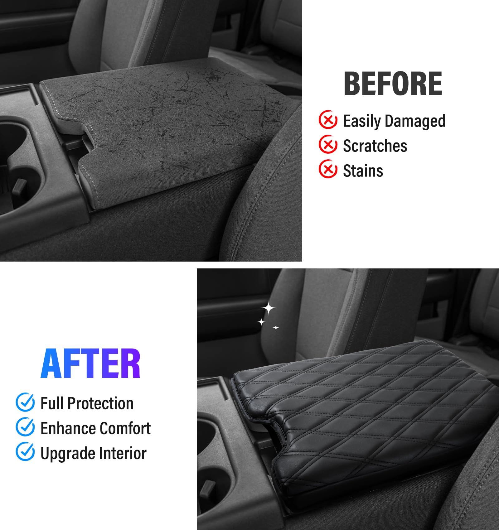Sinvanho Thickened Center Console Cover with Hidden Pockets for 2015-2025 F150, F250, F350, F450, PU Leather, Jump Seat