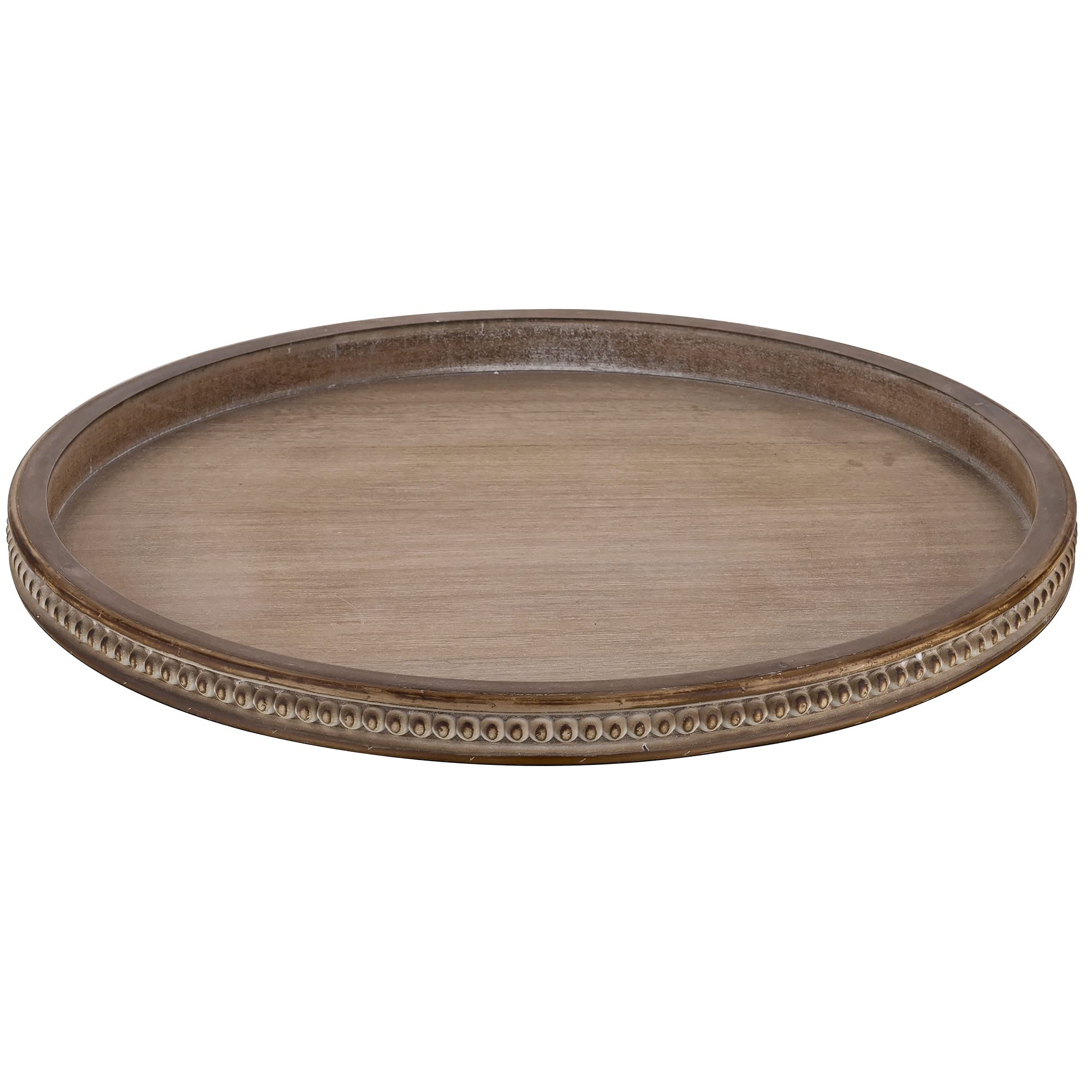Hanobe Large Round Decorative Tray: Coffee Table Beaded Tray Rustic Wood Trays Decor Farmhouse Ottoman Circle Tray Vintage Cente