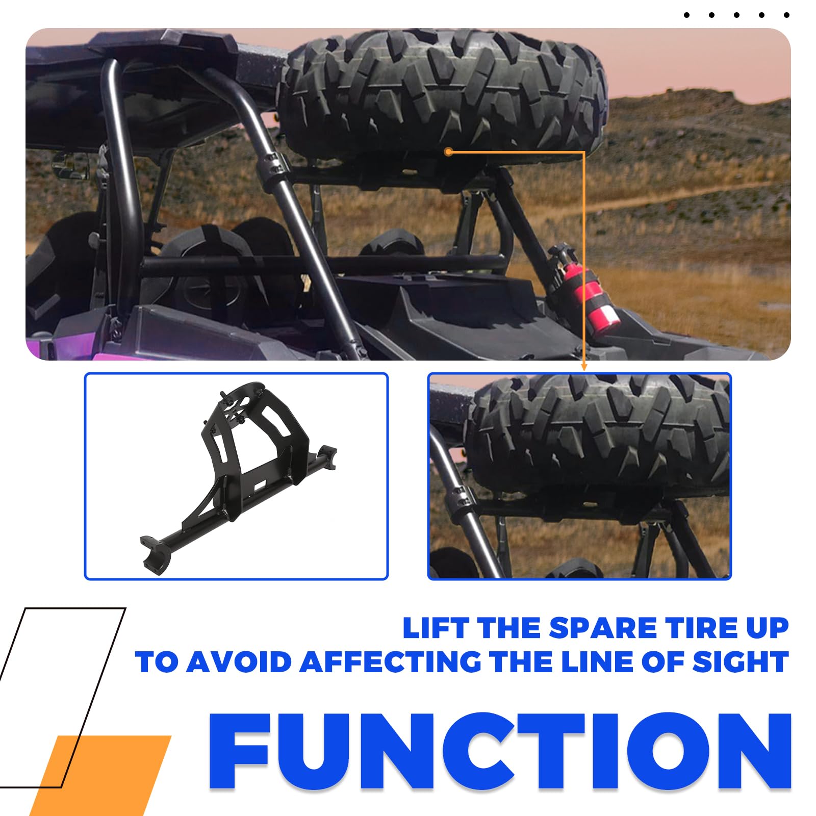 ECOTRIC Heavy Duty Spare Tire Carrier Rack for 2014-2022 Polaris RZR XP 1000, Black, Alloy Steel, Fits Up to 30" Tire, Model VC-LY