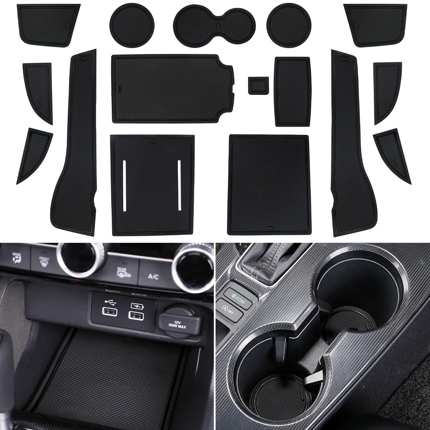 Locoy Center Console Liner For Honda Civic Accessories 11Th Gen Sedan 2022 2023 2024 2025 Cup Holder Mat, Coaster Trim, Door Slo