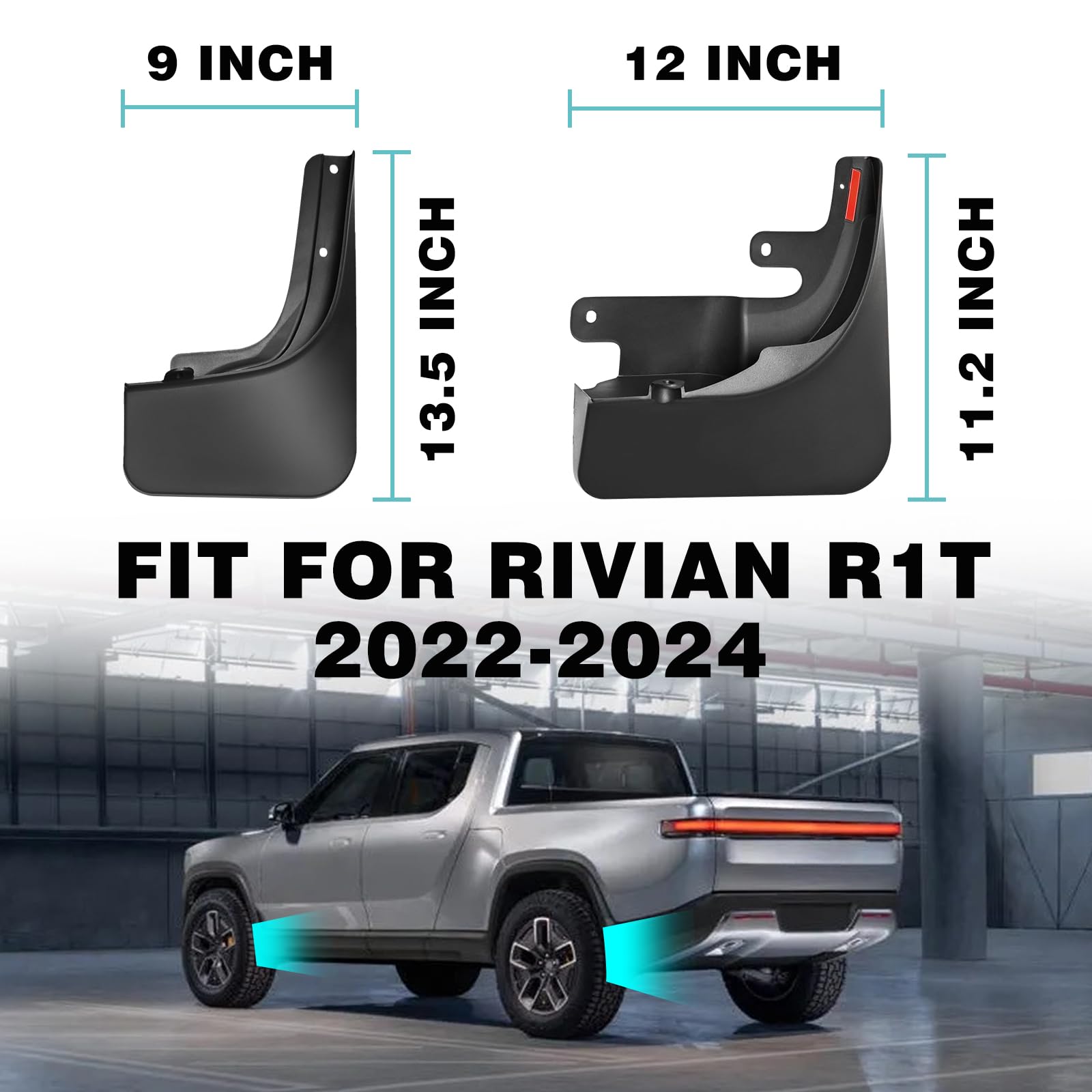 BestEvMod Mud Flaps Splash Guards for Rivian R1T (2022-2025) - ABS, Standard Size, Set of 4, No Drill Installation, Winter Protection