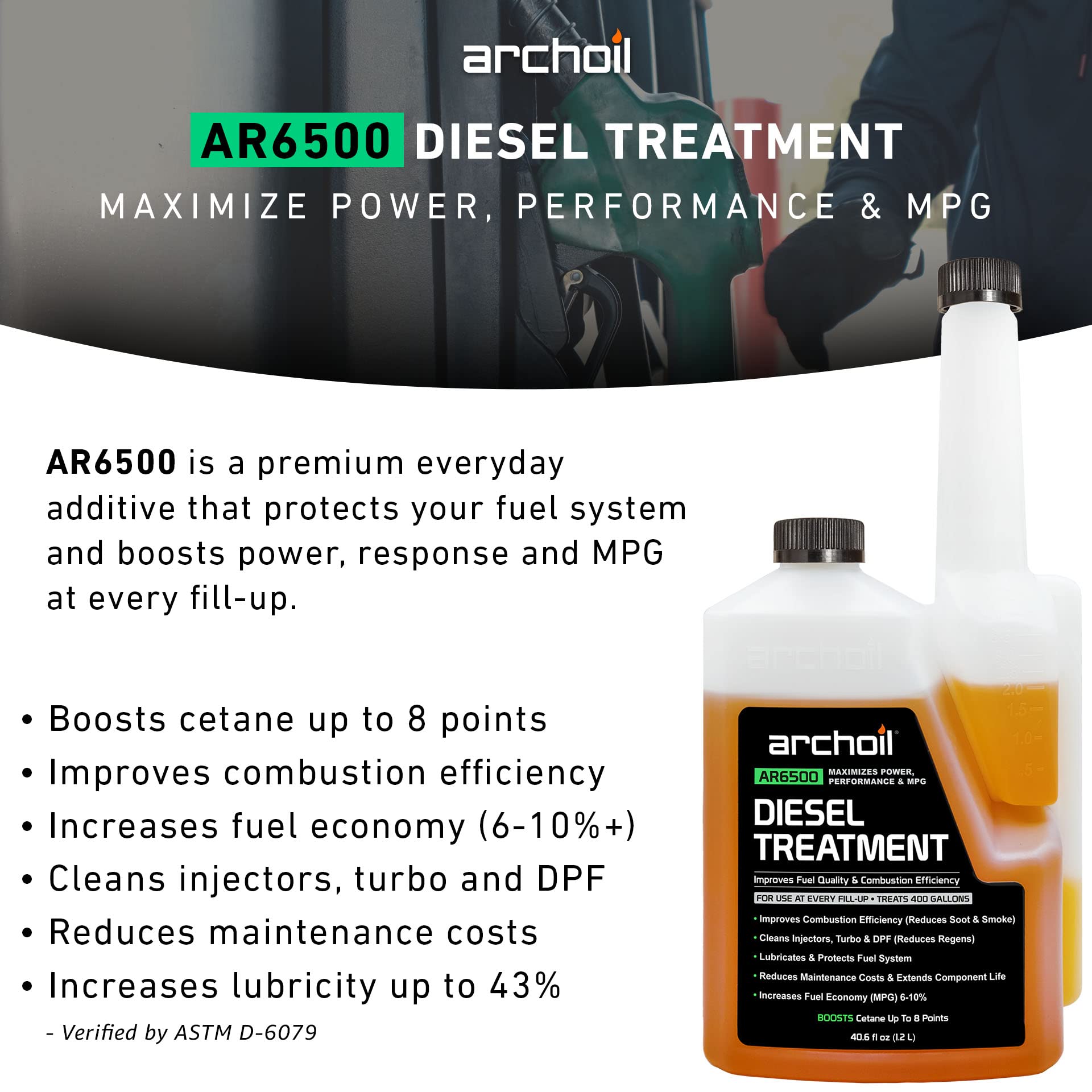 Archoil AR6500 Diesel Treatment - 40.6oz Two Pack, Treats 800 Gallons, Additive for All Diesel Vehicles