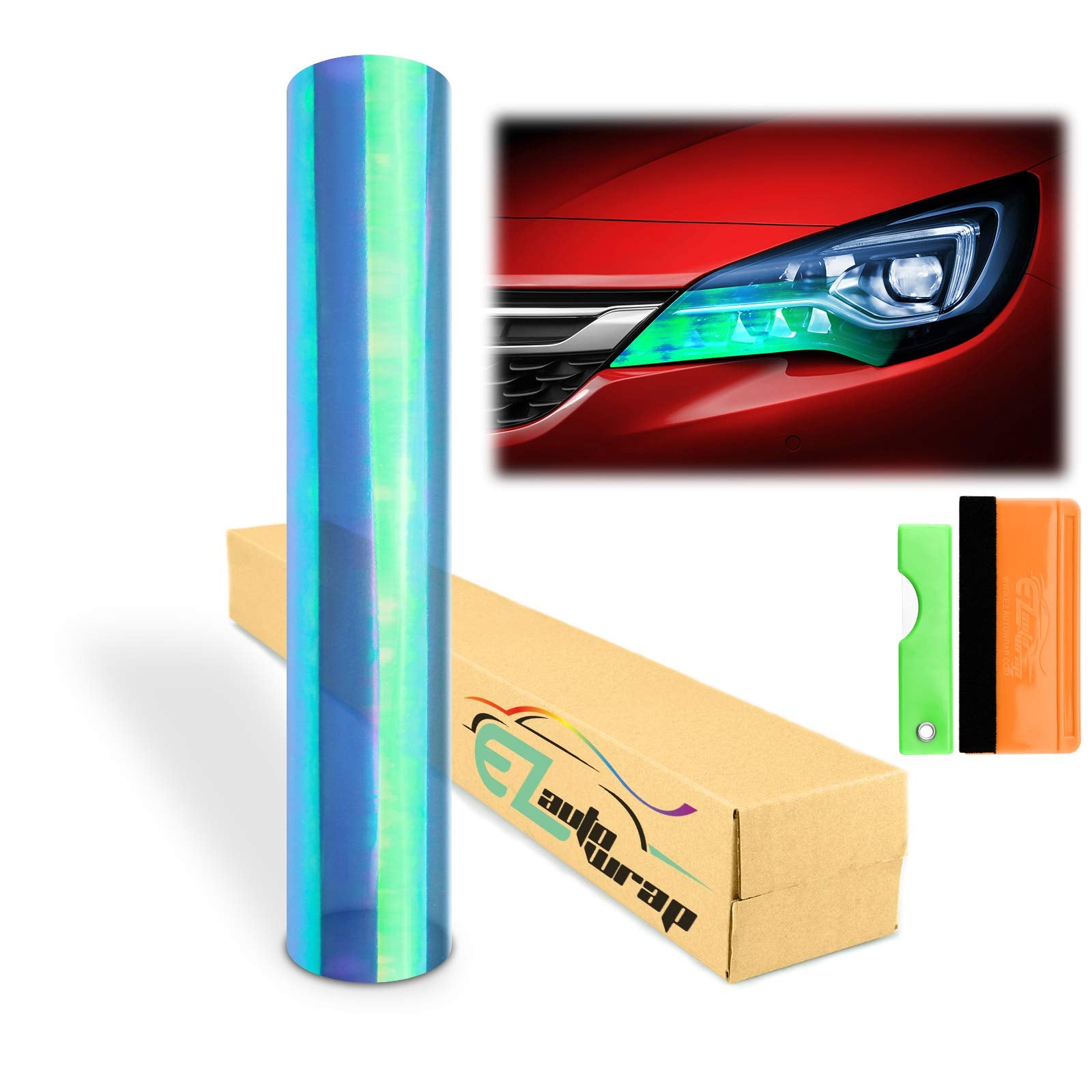 Ezauto Wrap Free Tool Kit 12''X60'' (1Ft X 5Ft) Chameleon Neo Xenon Light Blue Headlight Taillight Fog Light Side Marker Vinyl T