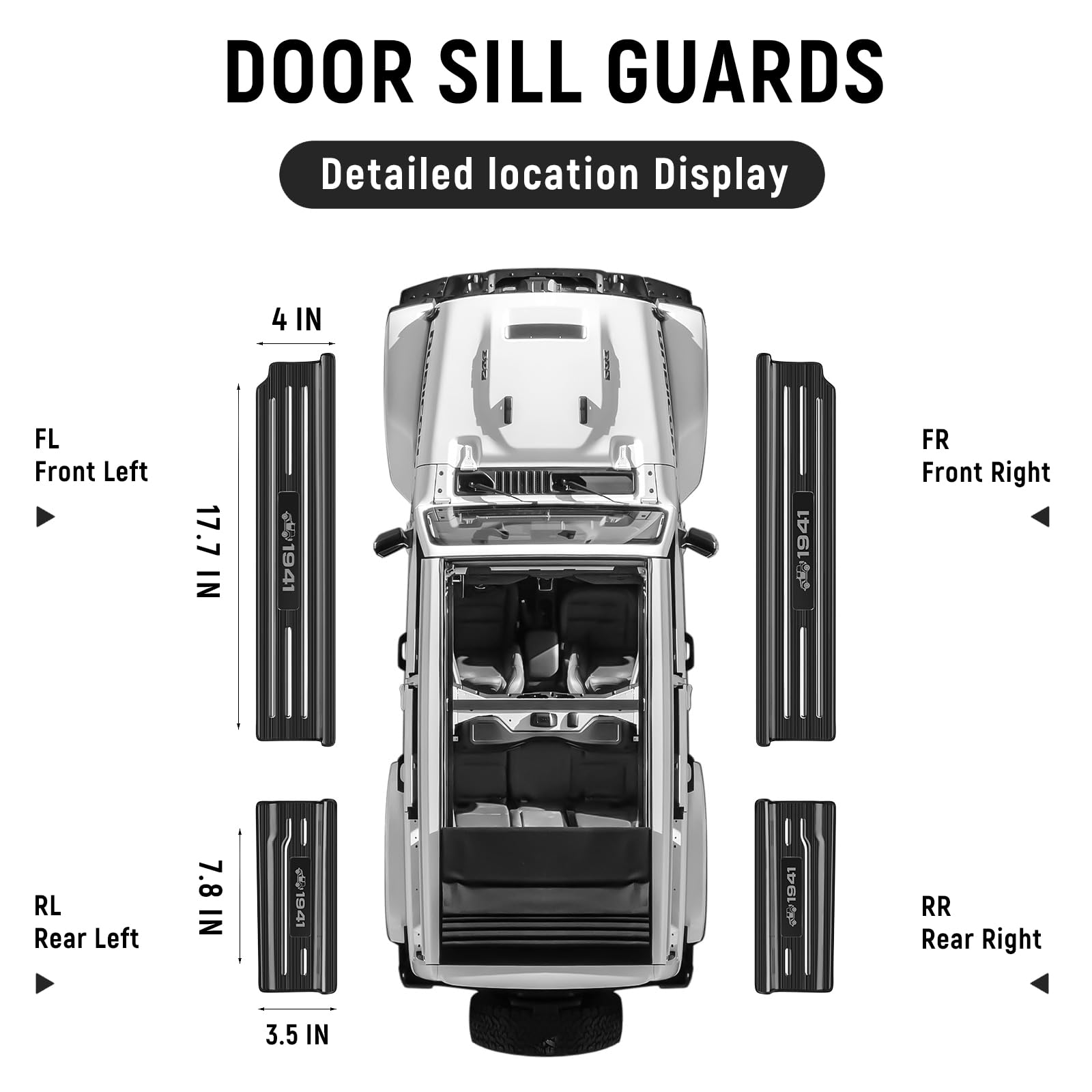 Bercicci 4PCS Door Sill Protector for Jeep Wrangler JL JLU 2018-2025 & Gladiator JT 2020-2025 Accessories Stainless Steel Front