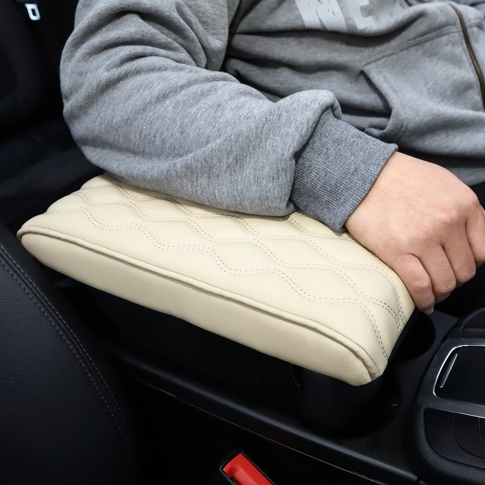 Qzhiren Car Center Console Cover-Armrest Box Mat,Memory Foam Leather Arm Rest Covering Car, Arm Rest Cushion For Suv/Truck/Vehicle(Beige)