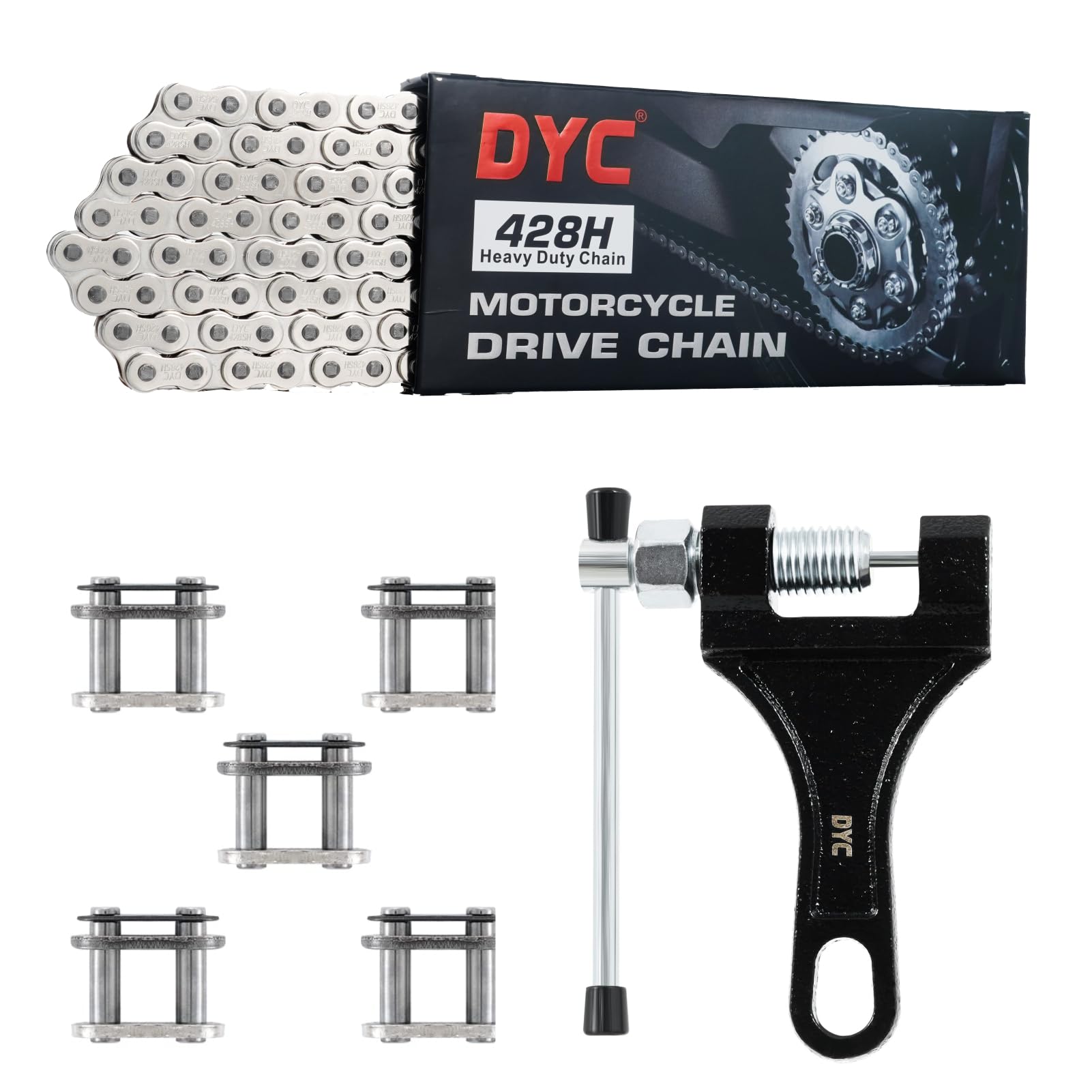 Dyc 428H Motorcycle Chain 122 Links (Bright Nickel Plating) W/Chain Breaker, Heavy Duty 428 Chain For 125-200Cc Mini Bike Dirt B