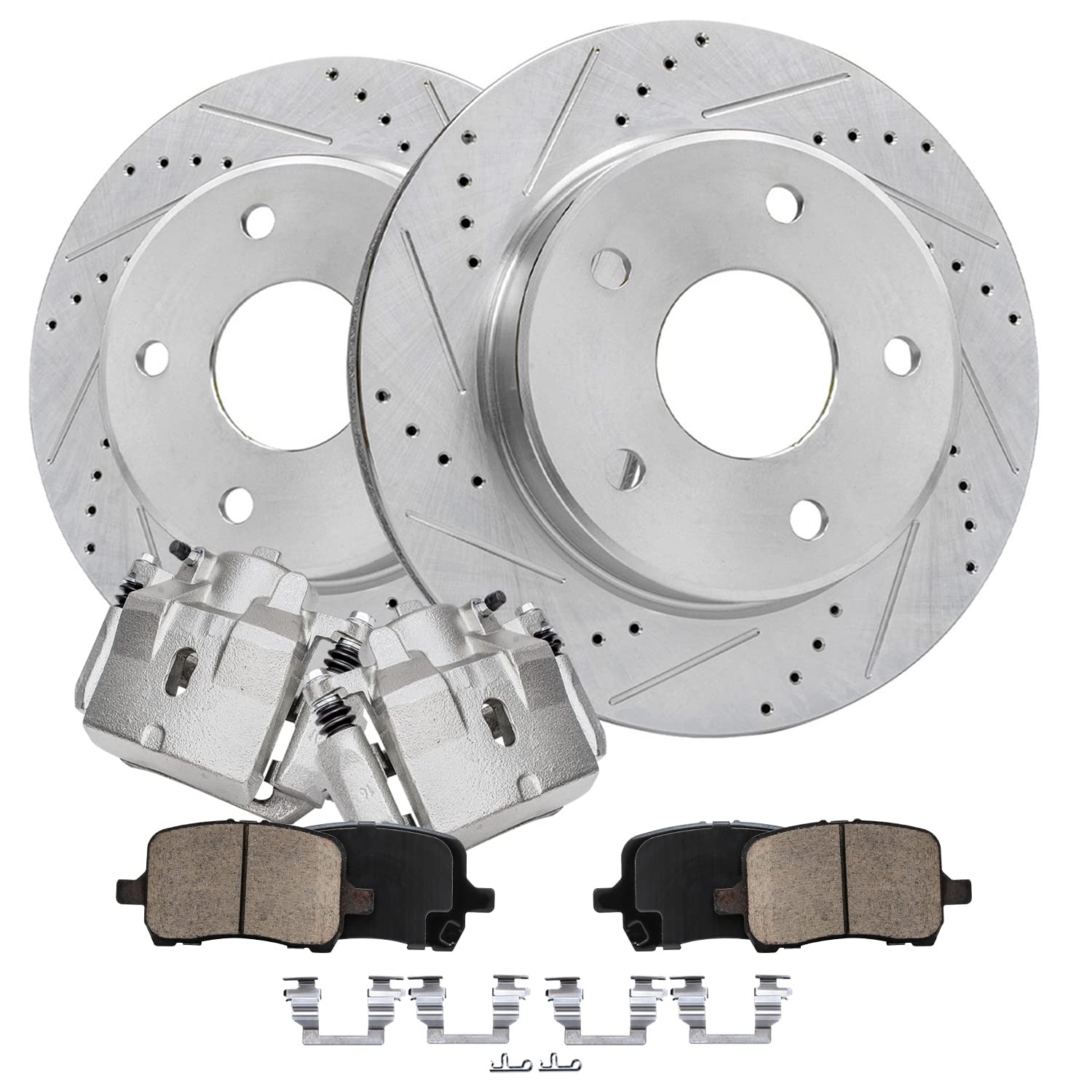 Detroit Axle - Front Brake Kit for Chevy Malibu Pontiac G6 Saturn Aura Drilled and Slotted Disc Brake Rotors Ceramic Brakes Pads