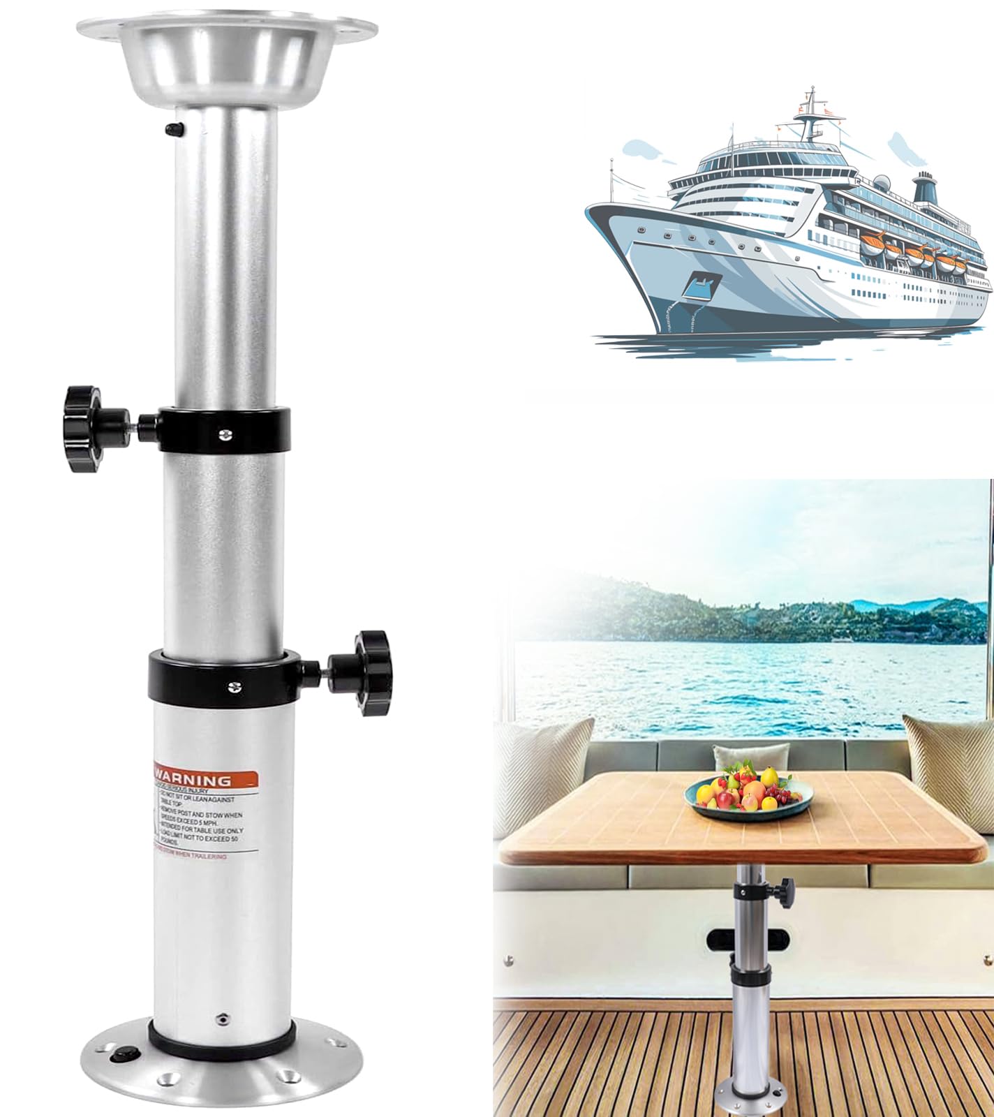 HWHongRV 3 Levels Adjustable RV Boat Table Pedestal, Detachable Aluminum Alloy RV Table Legs Stand Base Telescoping Mount Frame 