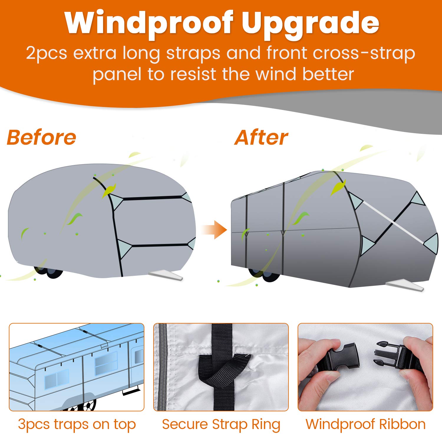 Leader Accessories Upgrade 210D 27'-30' L Travel Trailer Rv Cover With Adhesive Repair Patch, Ripstop Diamond Camper Cover