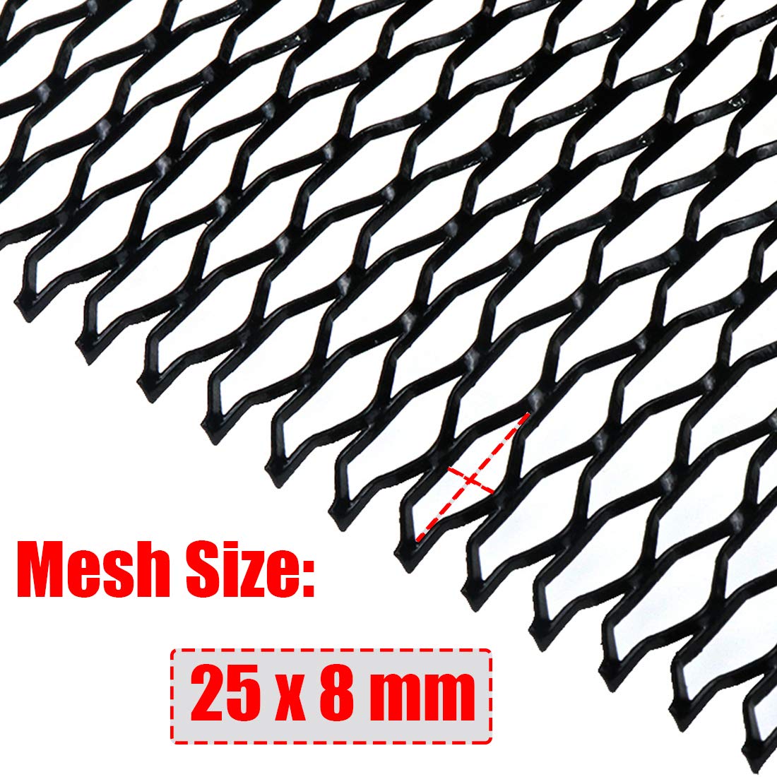 Modengzhe 40 X 13 Inch Car Grill Mesh Sheet, Black Painted Aluminum Alloy Multifunctional Grille Mesh Roll, 8 X 25Mm Seagull-Sha