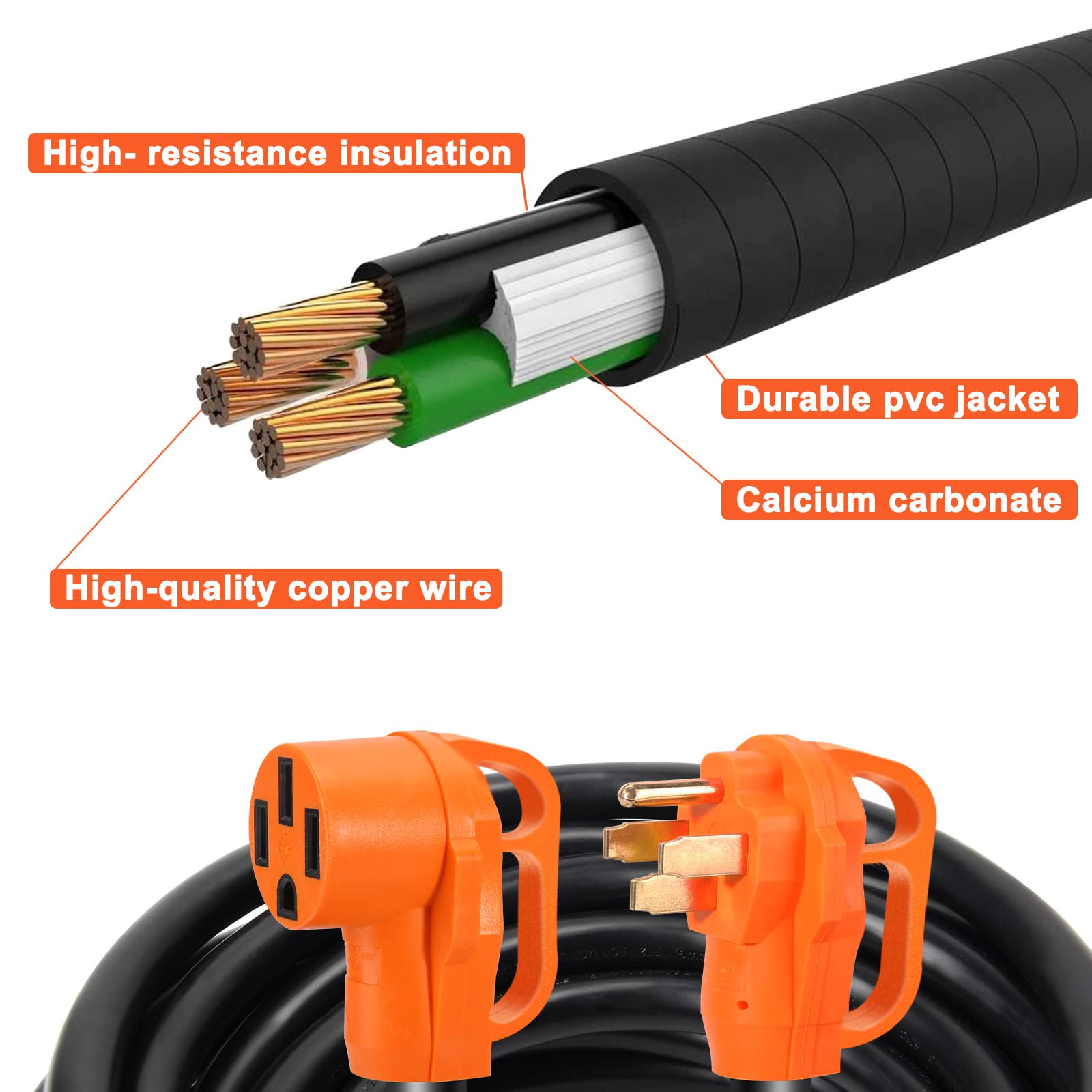 Opl5 50 Amp 25 Feet Rv Power Extension Cord, Heavy Duty 14-50P To 14-50R Plug Receptacle Connector With Grip Handle,Heavy Duty 6