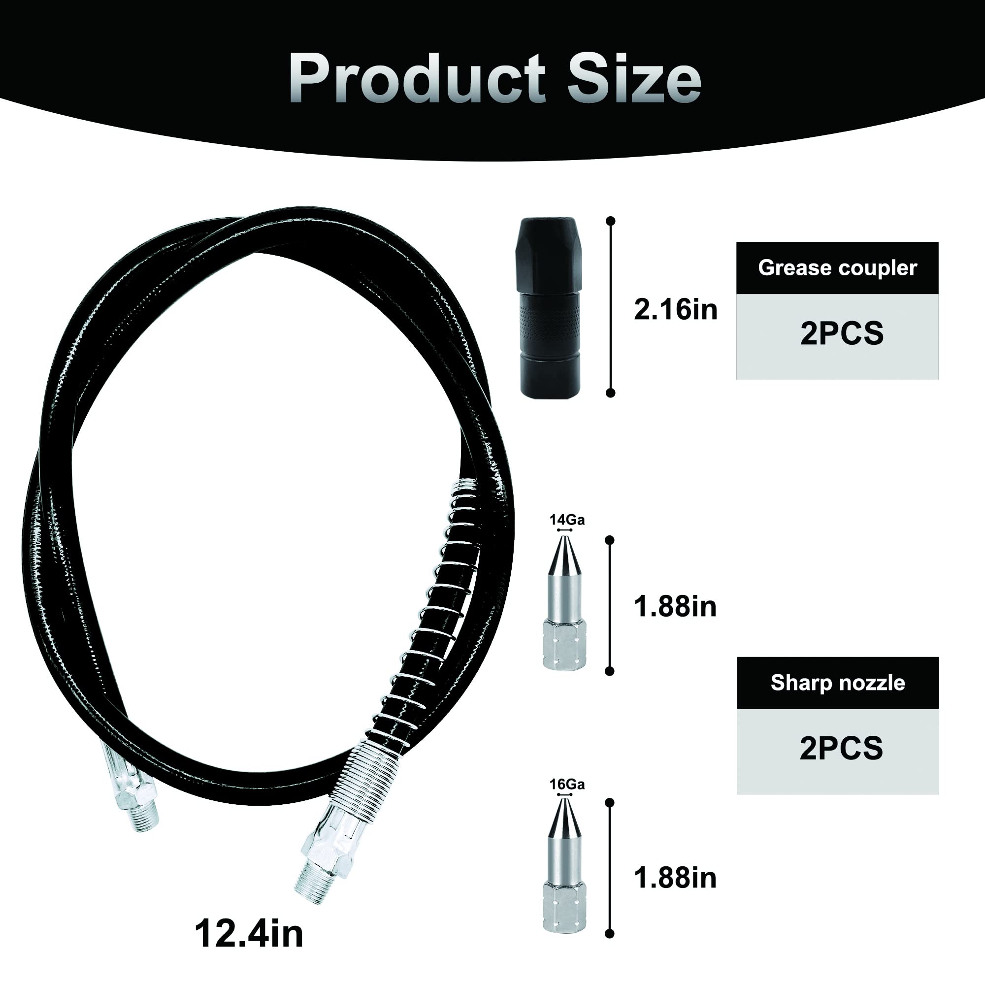 39In 6-Piece Grease Gun Hose Kit, Grease Gun Accessories Set Includes 2Pcs 39'' Flex Grease Hose Extension, 2Pcs 4-Jaw Standard