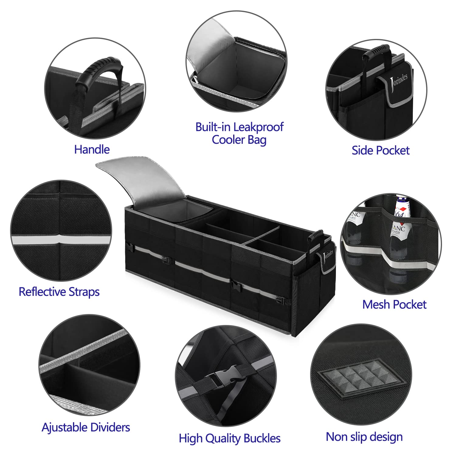 Trunk Organizer With Built-In Insulated Leak Proof Cooler Bag,Collapsible Cargo Organizer For Suv With Non Slip Bottom Strips,3