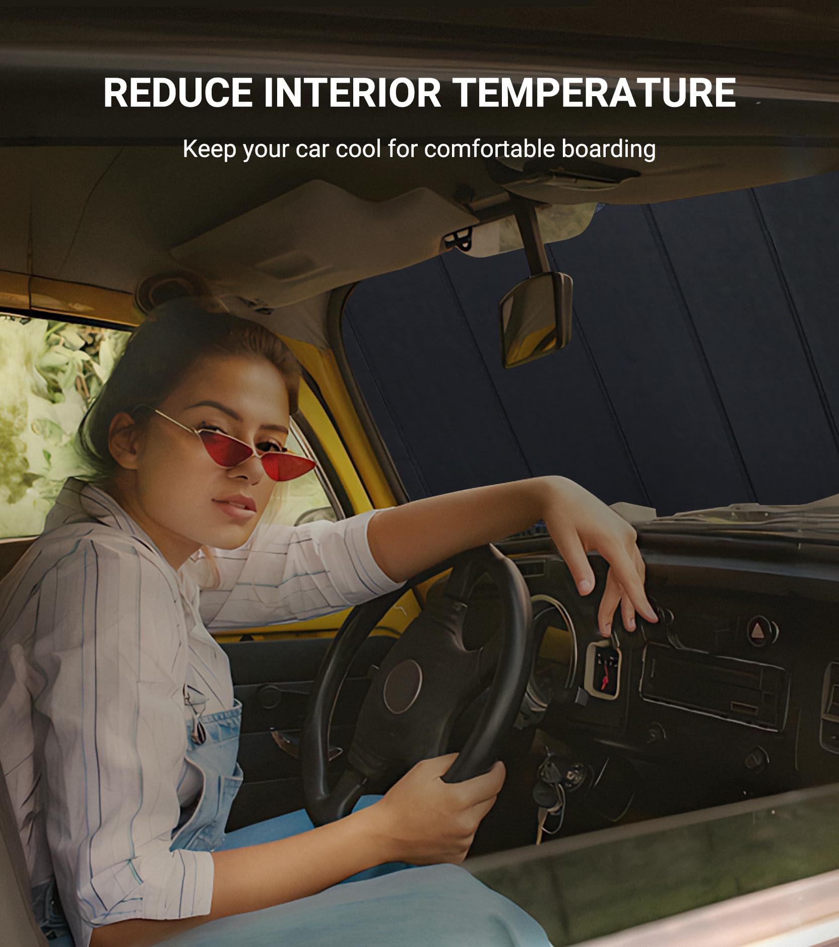 Pigenius Windshield Sun Shade For Jeep Wrangler 2011-2017, Wrangler Jk 2018 Window Sunshade - Metallic