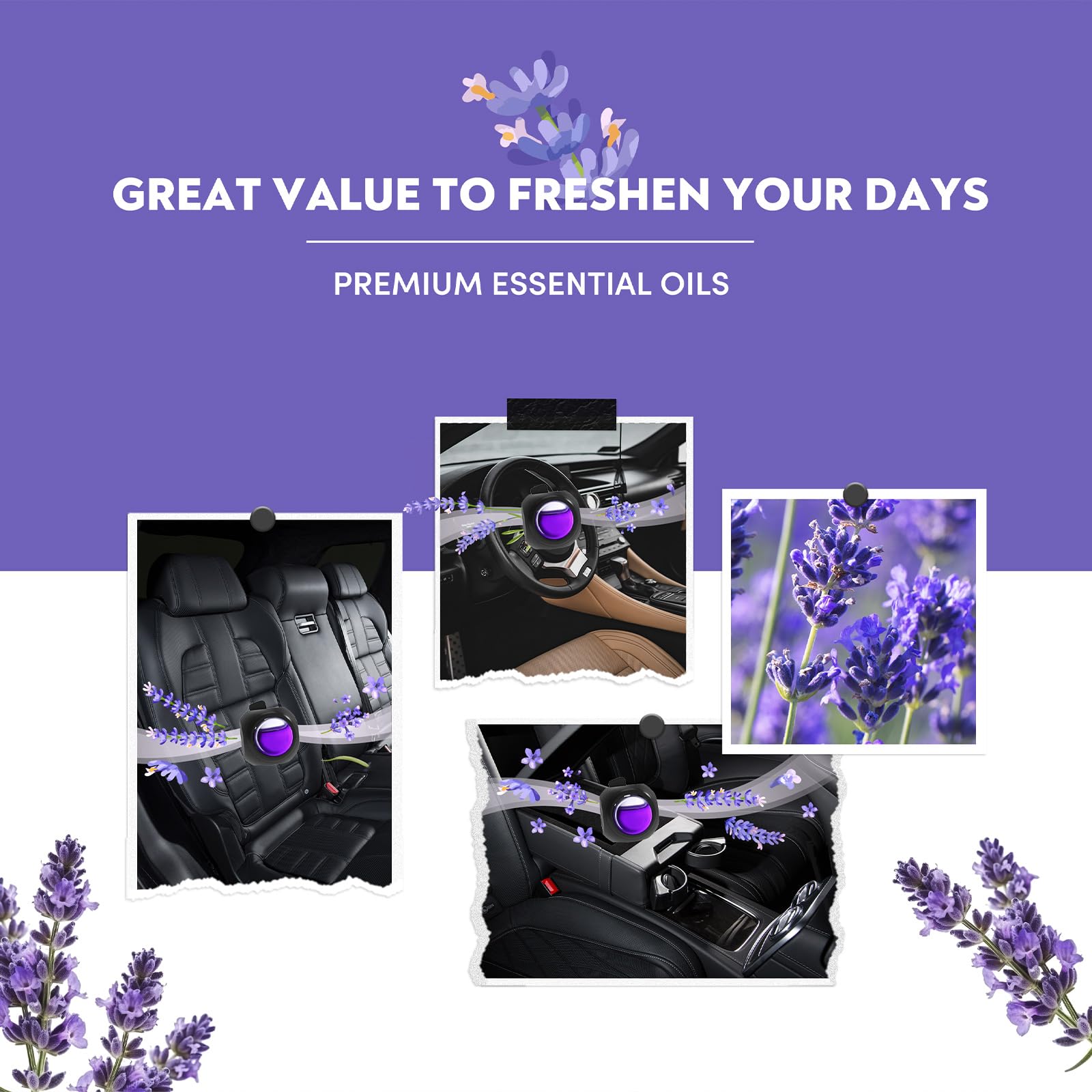 Car Air Freshener Vent Clips, 8 Pack, Provides Long-Lasting Scent, Up To 240 Days, Odor Eliminator (Lavender)
