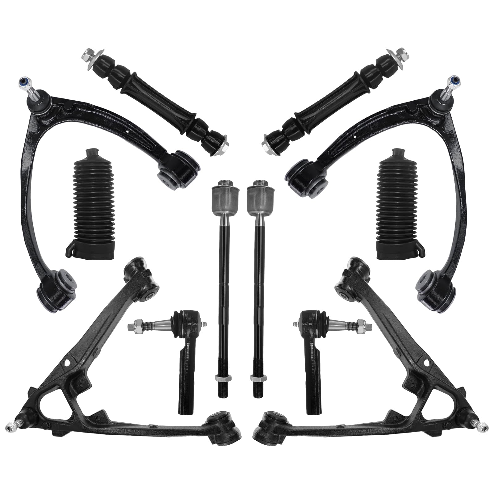 HAWK BROTHER 12pcs Suspension Front Control Arms Ball Joints Sway Bar Tie Rod End Link Replacement for 2007-2015 Silverado1500 S