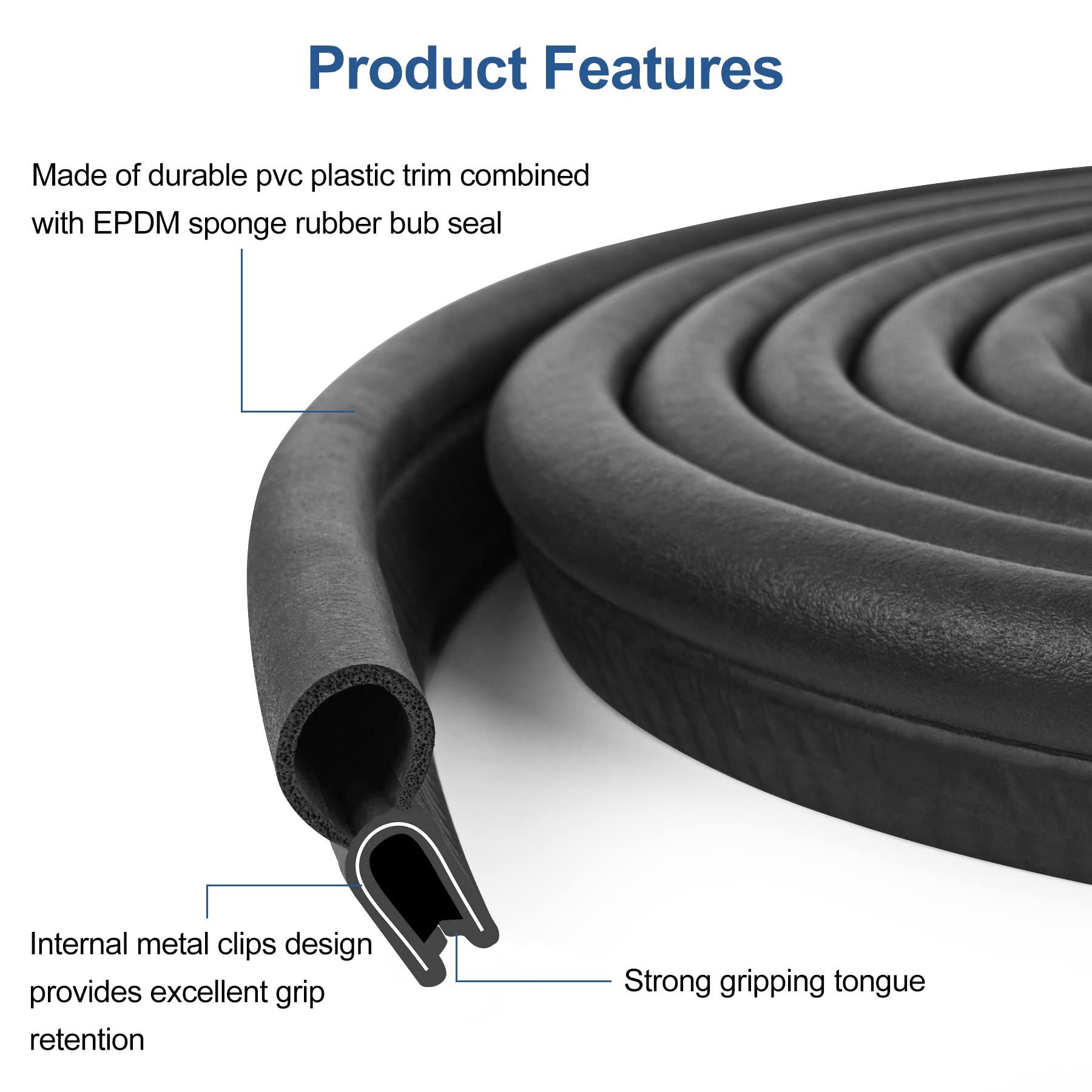 Automotive Door Weather Stripping 10Ft Car Door Rubber Edge Trim Seal Strip Gasket with Top Bulb Easy to Install for Car Bus Cam