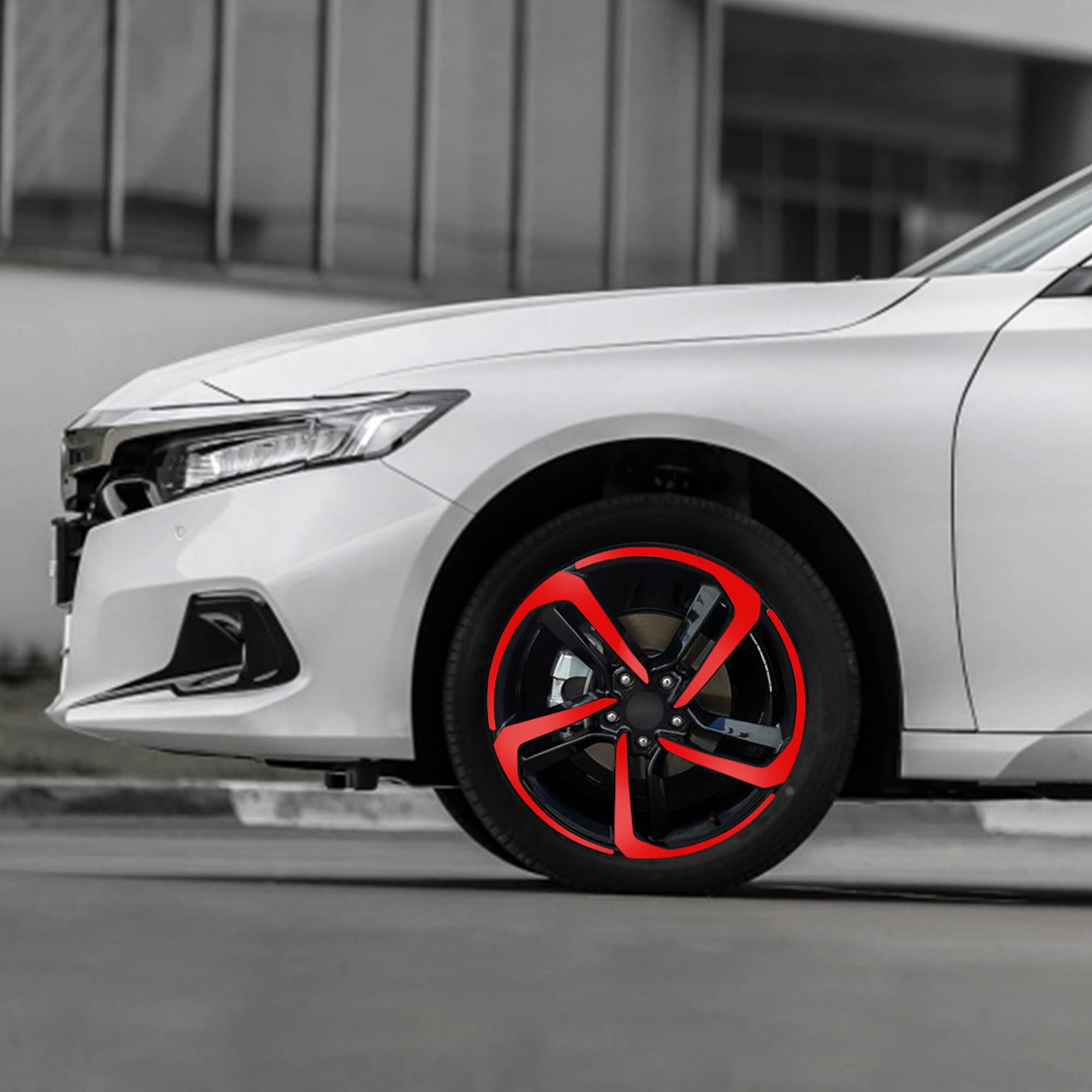 TOMALL Reflective Vinyl Wheel Rim Stripe Decal for Honda Accord 2018-2021, Waterproof, Red, Safety Warning Overlay