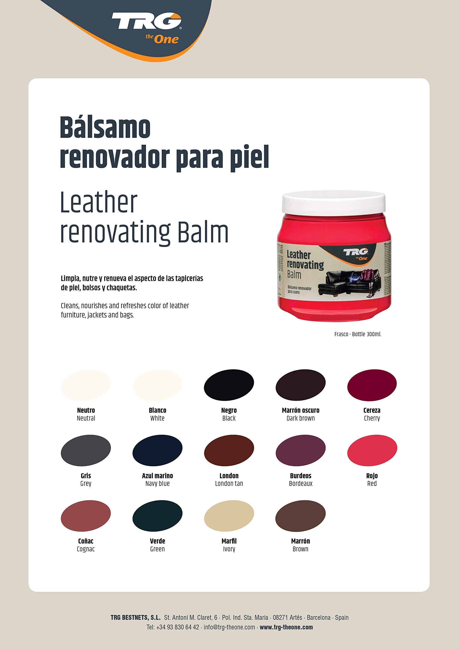 TRG the One Leather Renovating Balm 300ml, Neutral - For All Leather Materials, Sofas, Car Seats, and Furniture