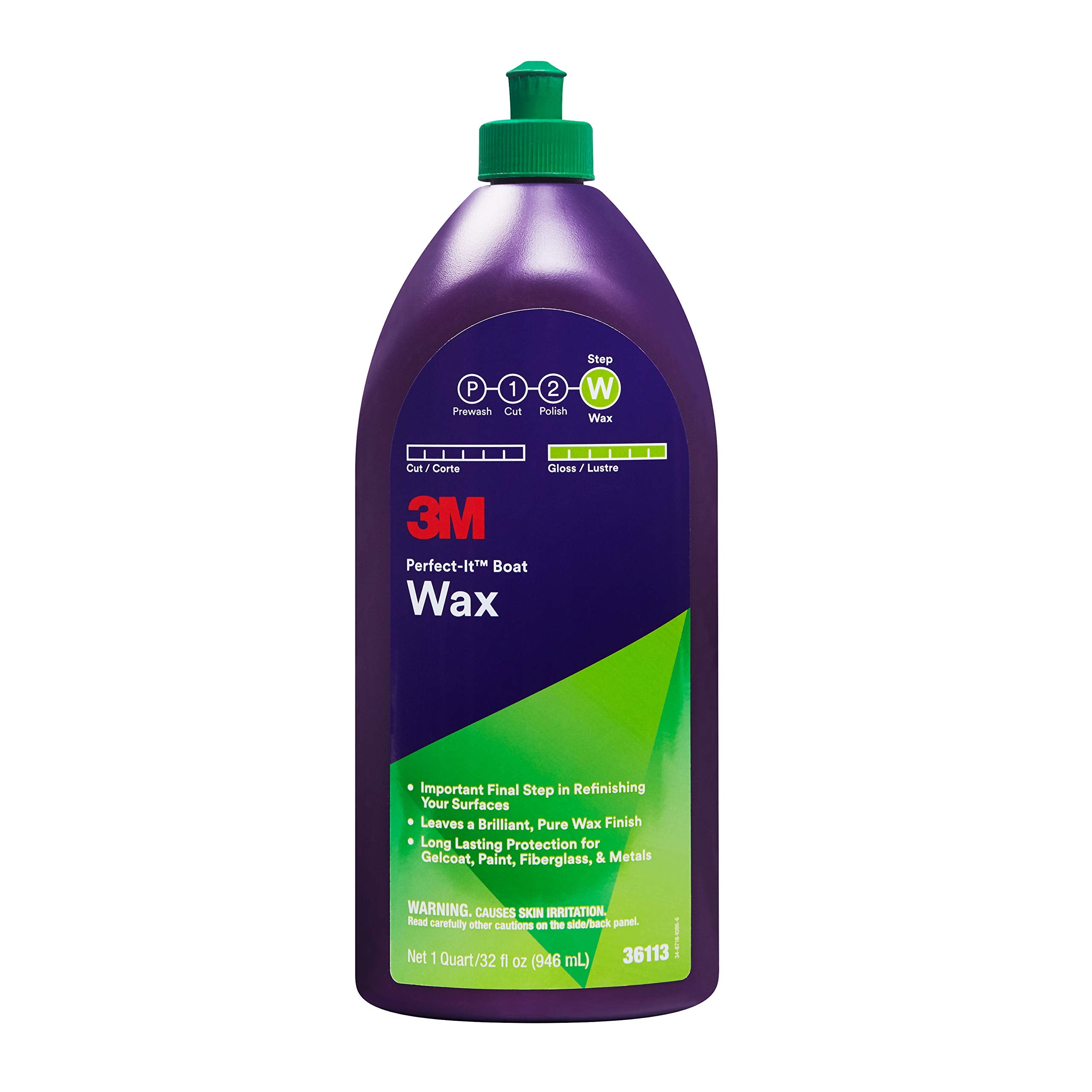3M Perfect-It Boat Wax, 36113, 1 Quart, Contains Carnauba Wax, Protects Against Weather And Oxidation, For Boats And Rvs