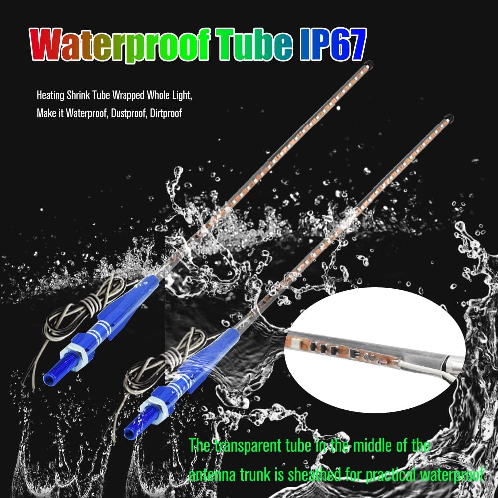 HONLEEX RGB Whip LED Lights - 3FT Waterproof Auto Strobe Antenna Light for Off-Road ATV UTV RZR Truck Boat - R-G-B Color