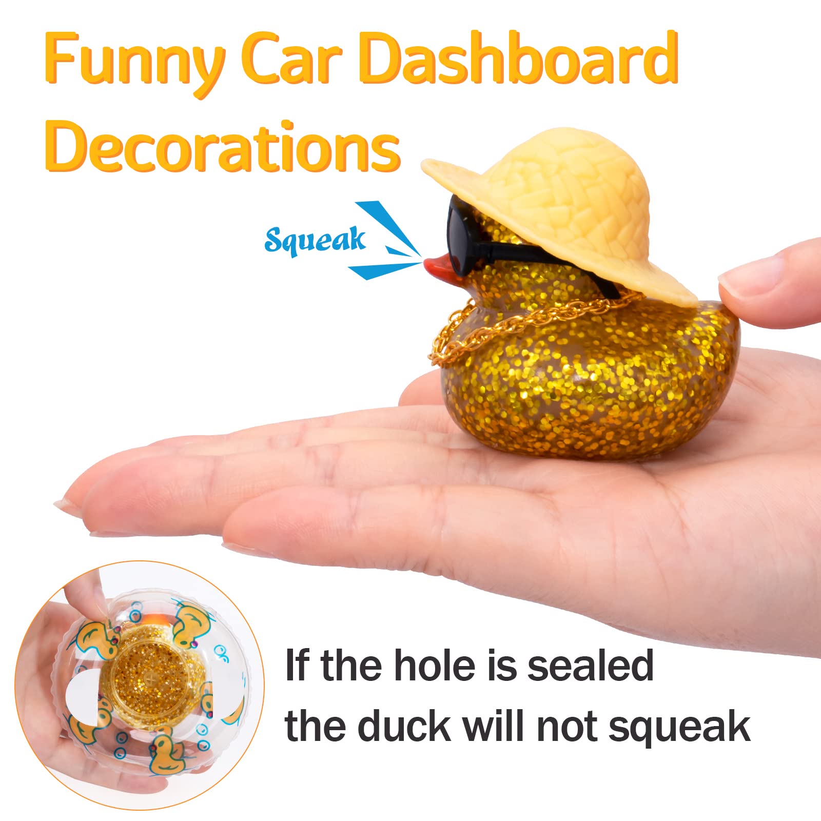 Wonuu Shining Rubber Ducks With Sunglasses Swim Ring Necklace Hat Glitter Cute Car Accessories Dashboard Decorations Car Duck De