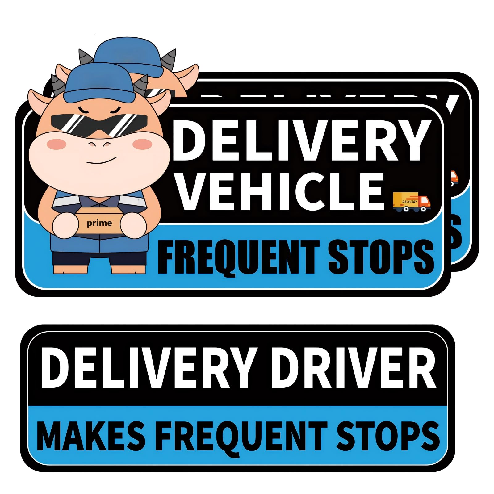 Delivery Driver Magnet for Car, Reflective Caution Frequent Stops Car Magnet, 2 Pack 11x7 + 1 Pack 11x3, Durable and Weather-Res