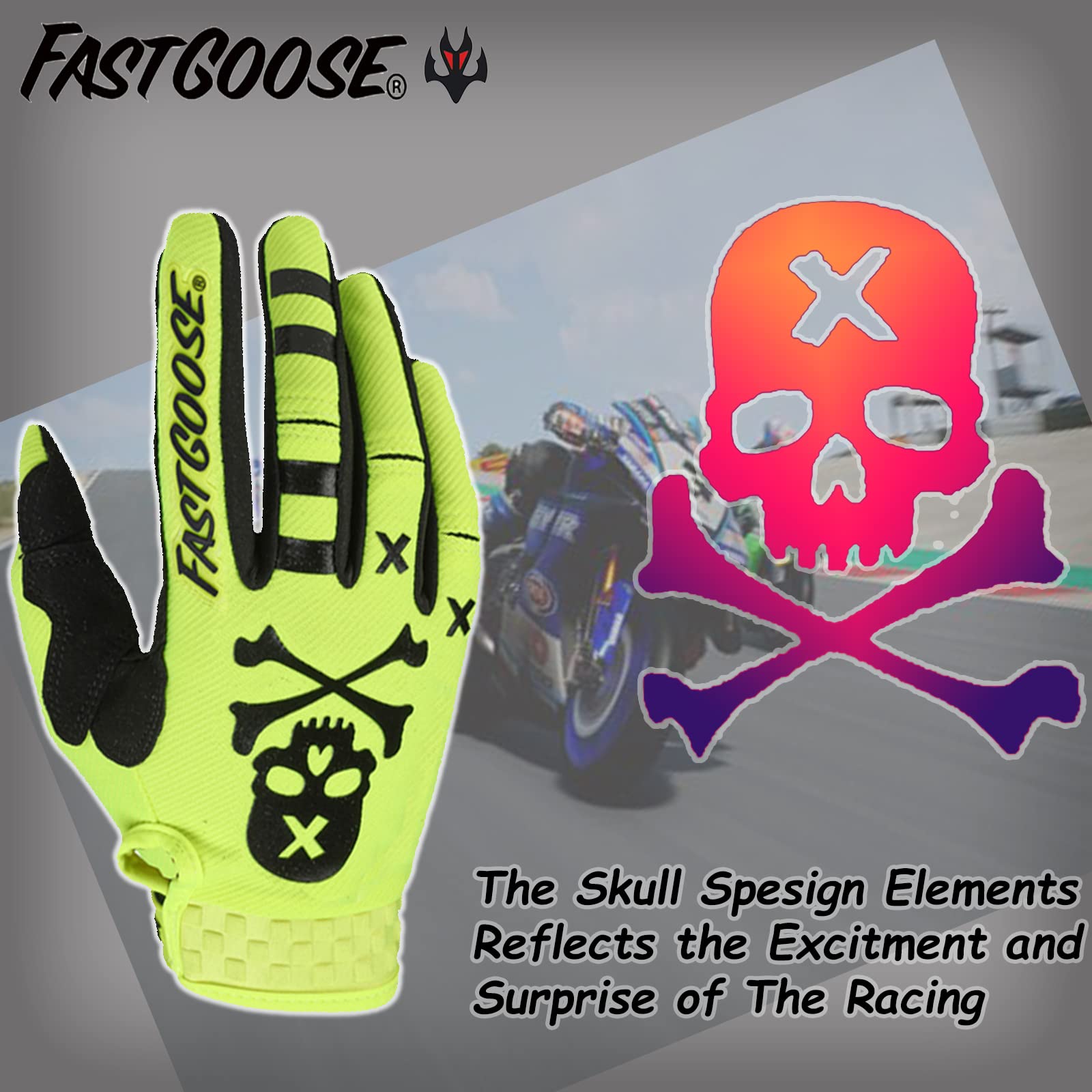 Fastgoose Dirt Bike Motocross Gloves - Motorbike Riding Bike Gloves For Off Road Racing & Cycling (Fluorescent Green, Large)