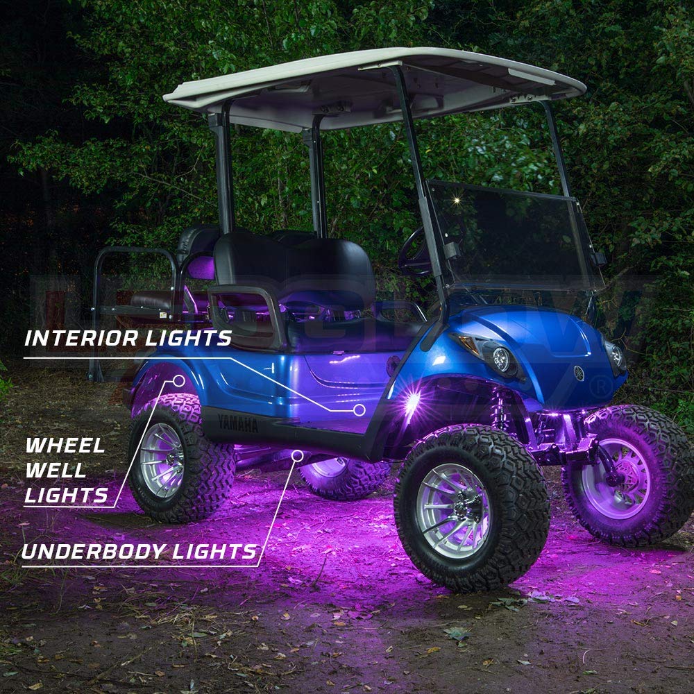 LEDGlow 12pc Million Color LED 4-Seater Golf Cart Underglow Accent Neon Lighting Kit with Wheel Well & Interior Lights for EZGO