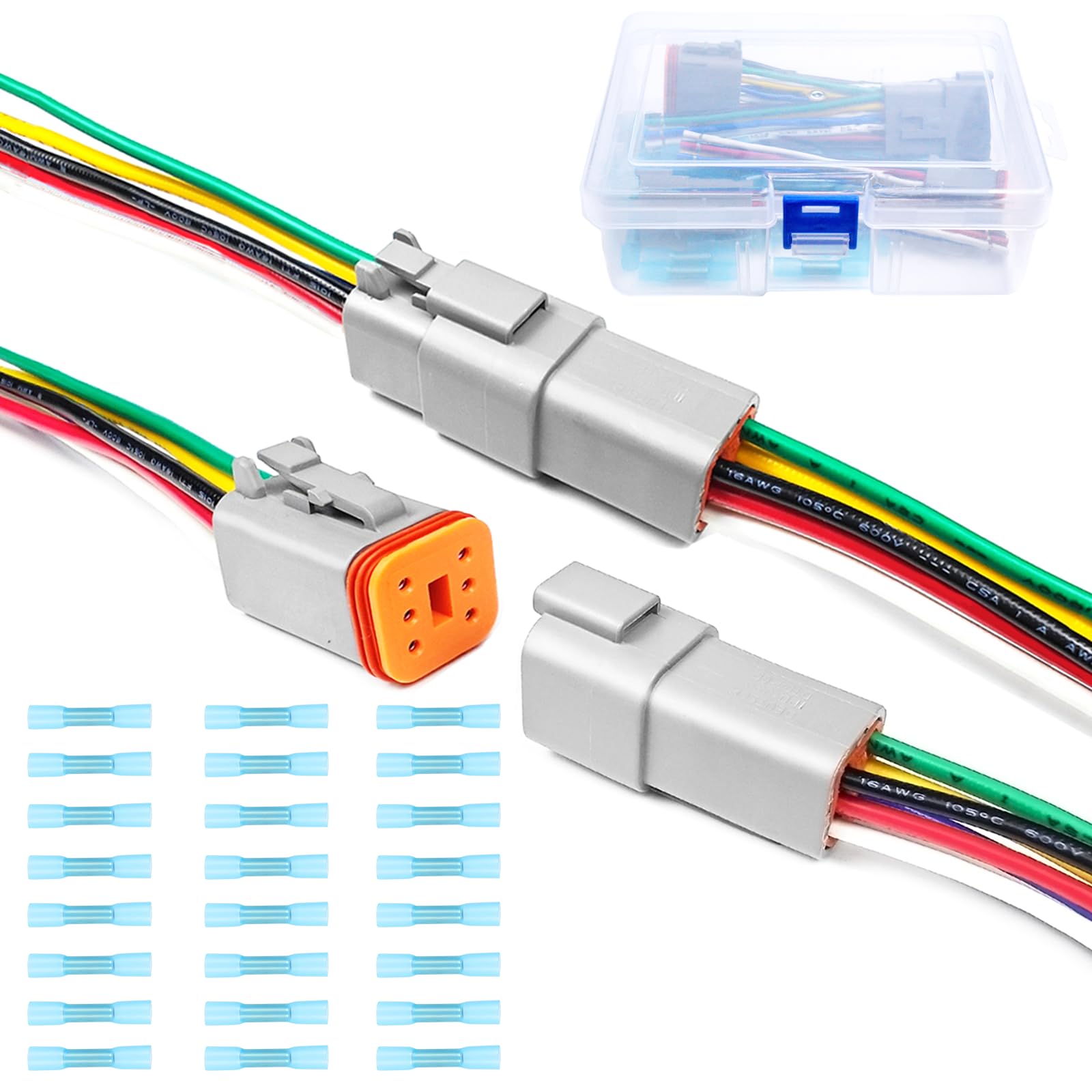 2 Kit Deutsch DT 6 pin Grey Male Female Wiring Harness Deutsch Pigtail 6 Wire Way Waterproof Automotive Electrical Connector 16 