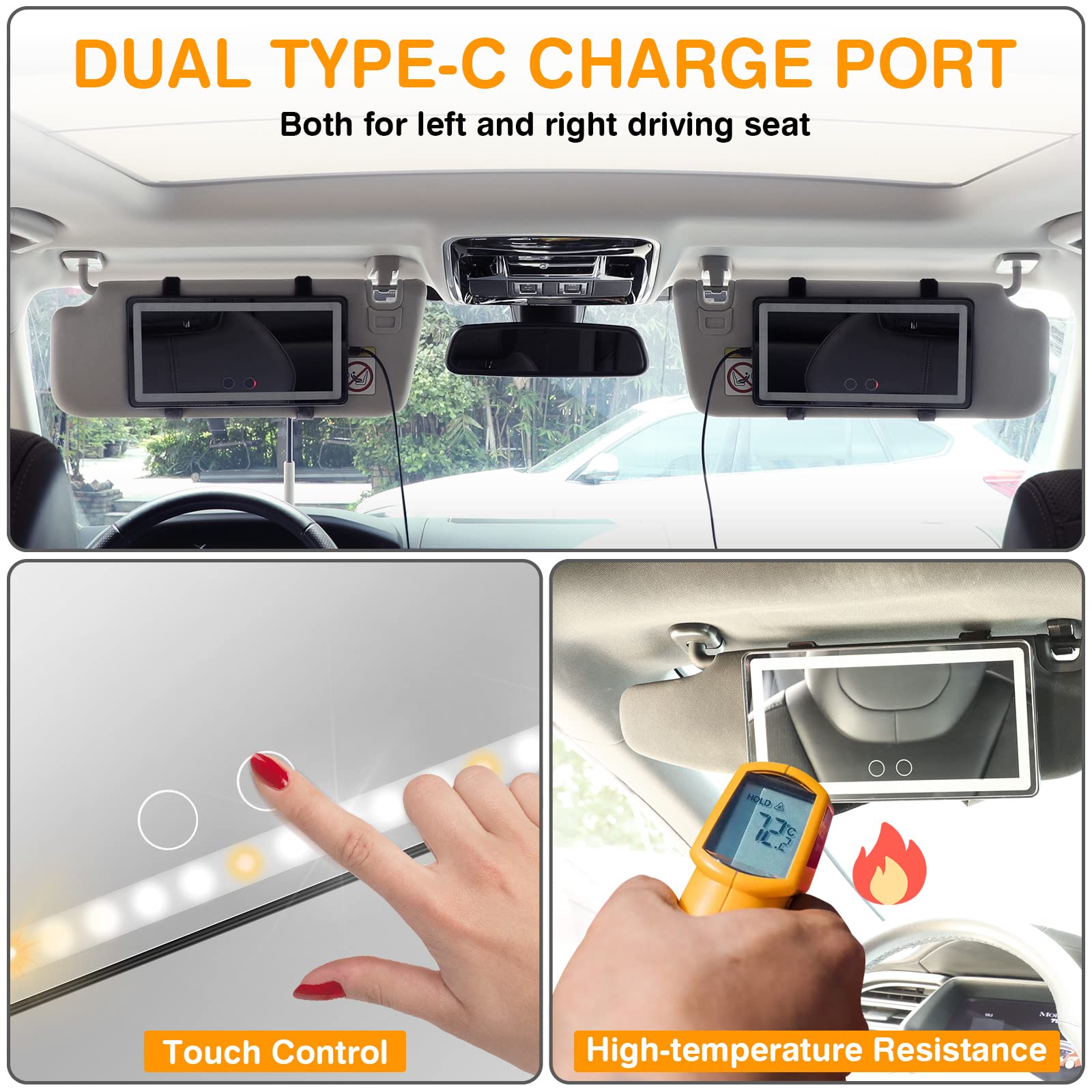 Car Vanity Mirror, Rechargeable Makeup Car Visor Mirror, 60 Leds & 3 Light Modes, Visor Vanity Mirror With Touch On Screen, Shading Cosmetic Mirror, Universal Vanity Mirror For Car Truck Suv(Black)