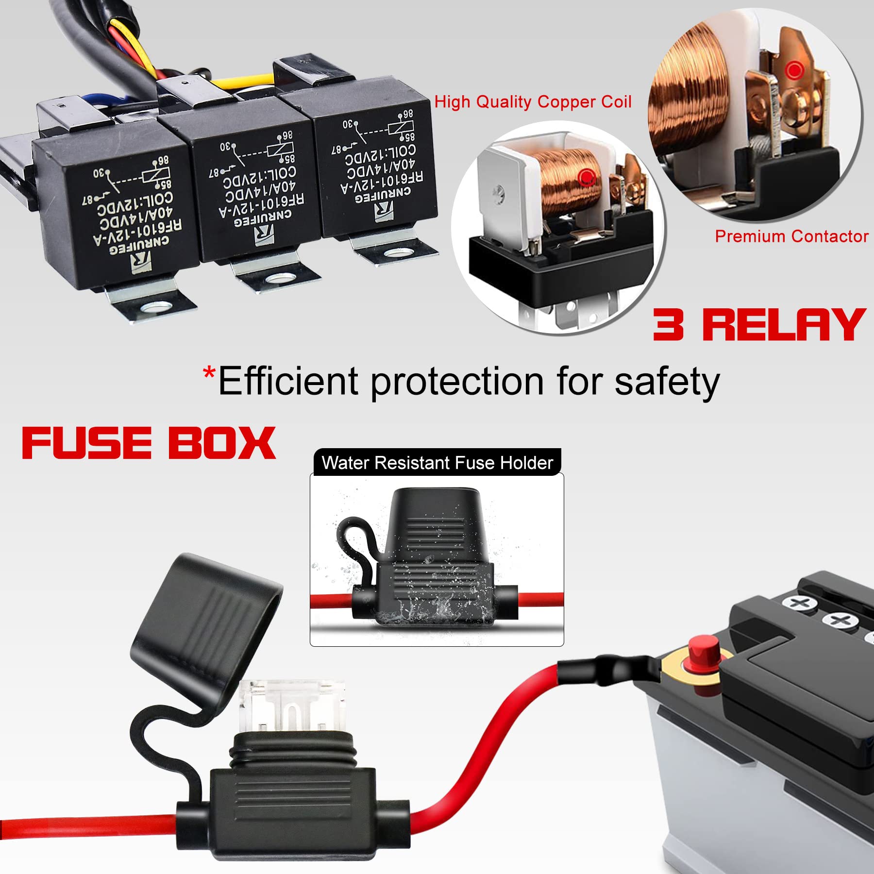 2 Leads Wiring Harness Kit With 3 On Off Switches, Povtor 12V 4 Wires Led Side Shooter Pods Wiring Harness For Off Road Heavy Du
