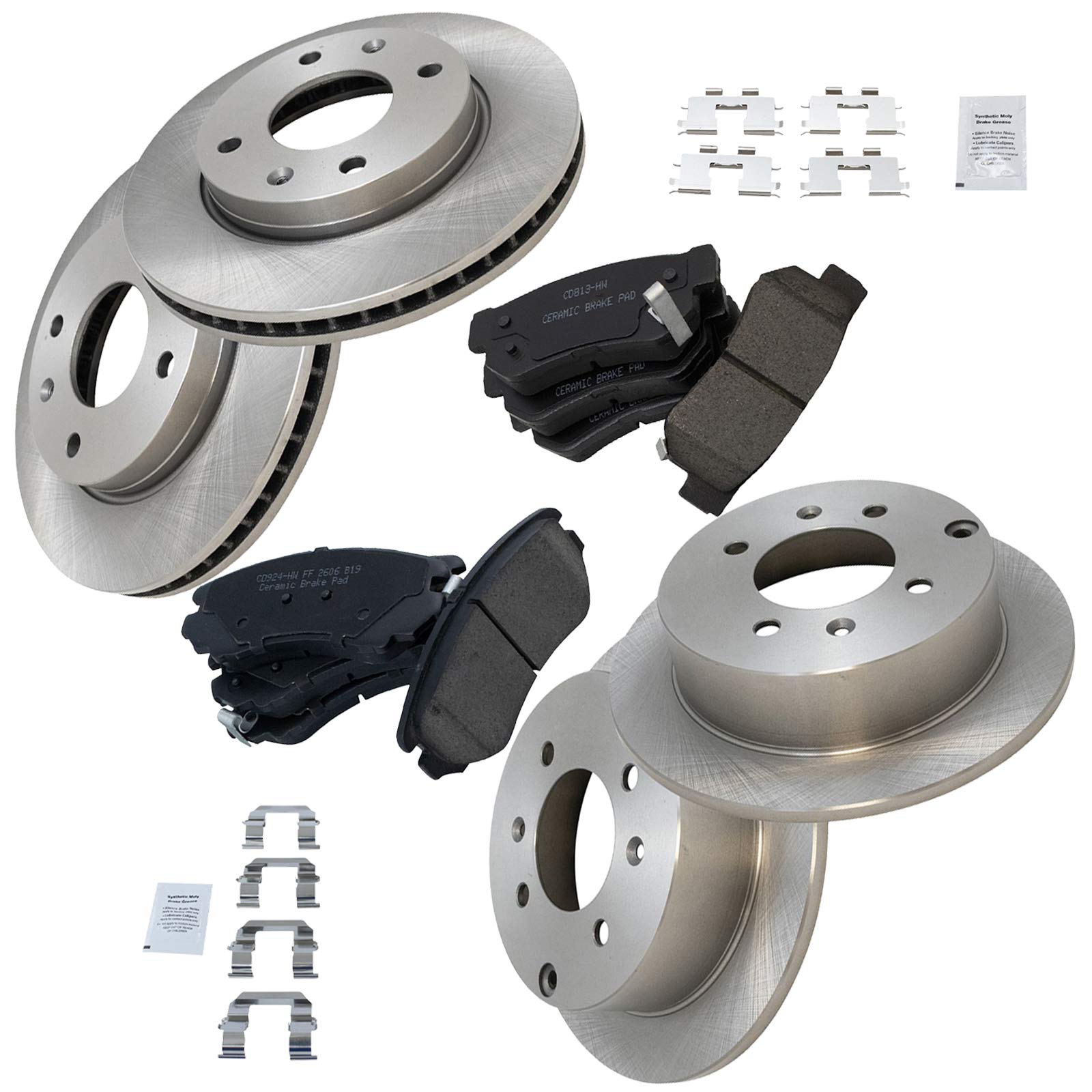 Trq Front And Rear Brake Pad & Rotor Kit Brake Pads Brake Rotor Ceramic Compatible With 2003 Hyundai Sonata 2002 Kia Optima