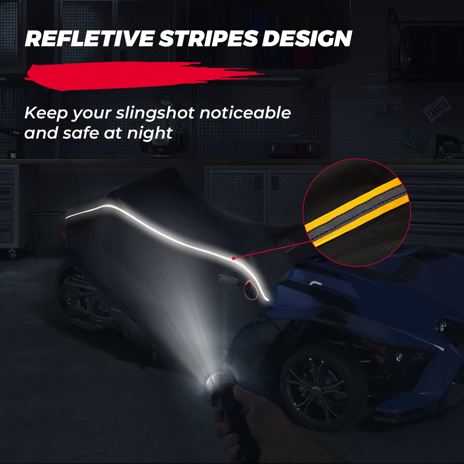 KEMIMOTO Half Cover Cockpit Cover for Polaris Slingshot, Waterproof Black Oxford, Medium 94.5"Lx78"Wx52"H with Reflective Strips