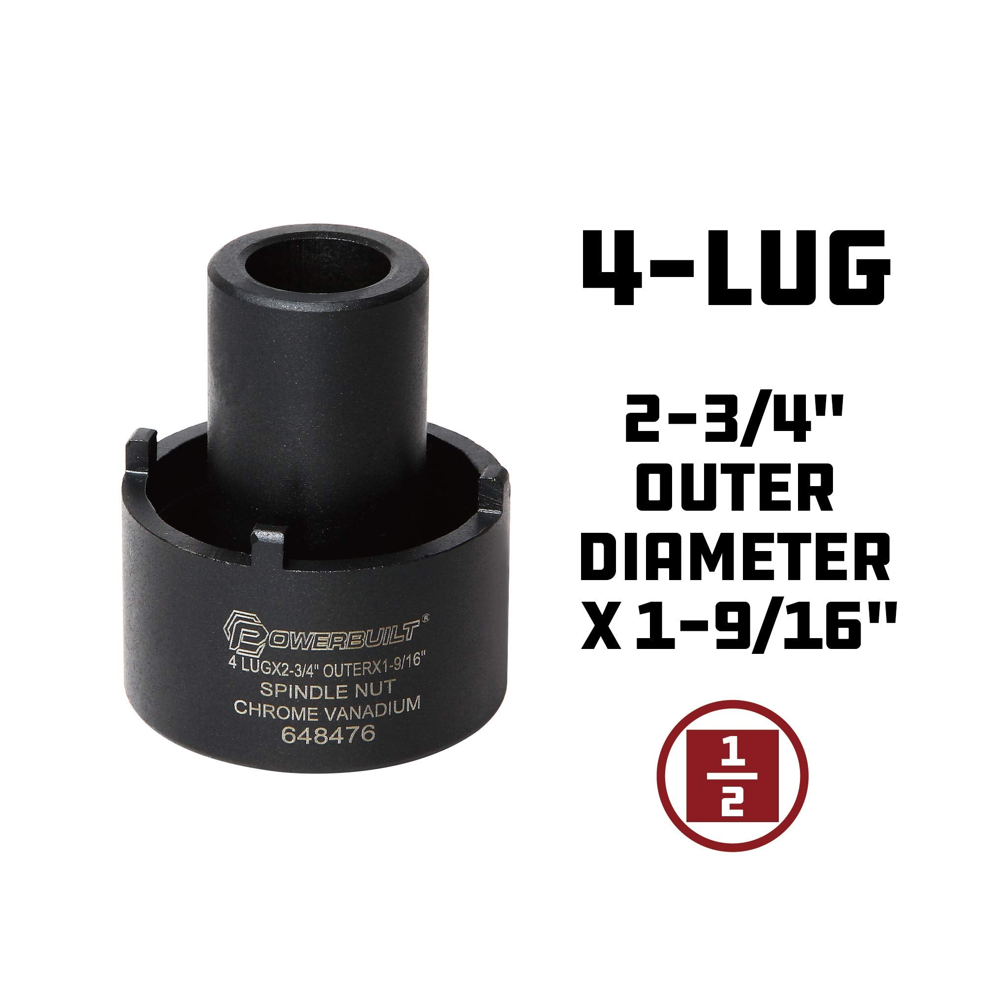 Powerbuilt Spindle Nut Socket, 4 Lug, 2-3/4-inch Outer, Ford, Easy Removal of Spindle Nuts, 2WD Rear Axles, Rotating Locknut - 6