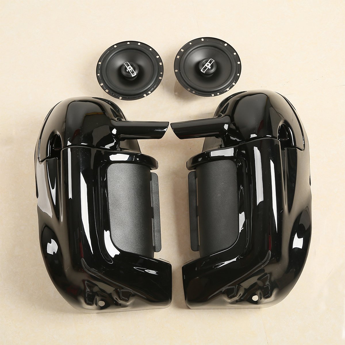 XFMT Lower Vented Leg Fairing with 6.5" Speakers for Harley Touring 1983-2013, ABS Plastic, Black Speaker Pods