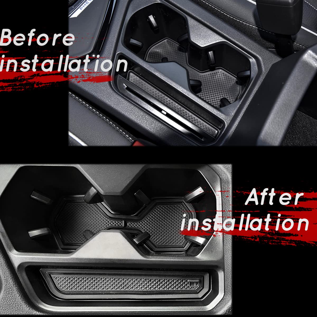 Auovo Cup Holder Insert Liners for VW Taos 2024-2022, Black Rubber, Custom Fit, 5pcs