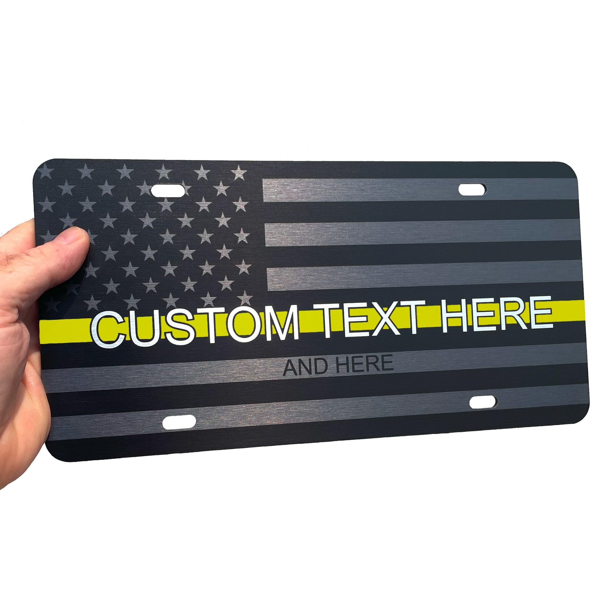 Jass Graphix Custom Yellow Line American Flag License Plate - Personalized Tribute To Dispatchers And Tow Truck Operators Car Ta