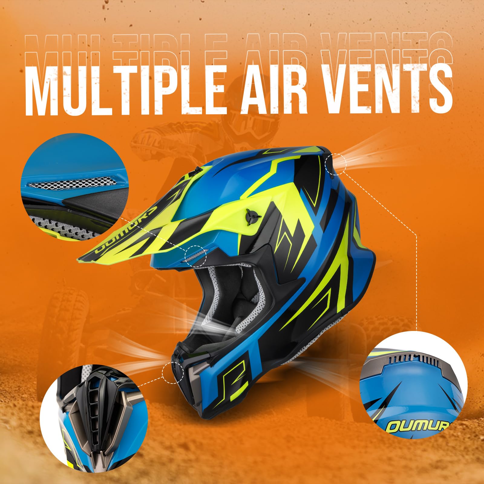Oumurs Adult Atv Dirt Bike Helmet With Gloves & Mask Adjustable Sun Visor Motorcycle Adult Helmet Off-Road Motocross Downhill Mo