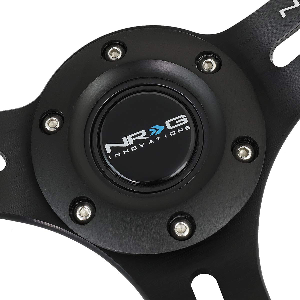Auto Dynasty RST-018S-RS 350mm Deep Dish Steering Wheel - Black Suede with Red Stitch, Aluminum Spokes