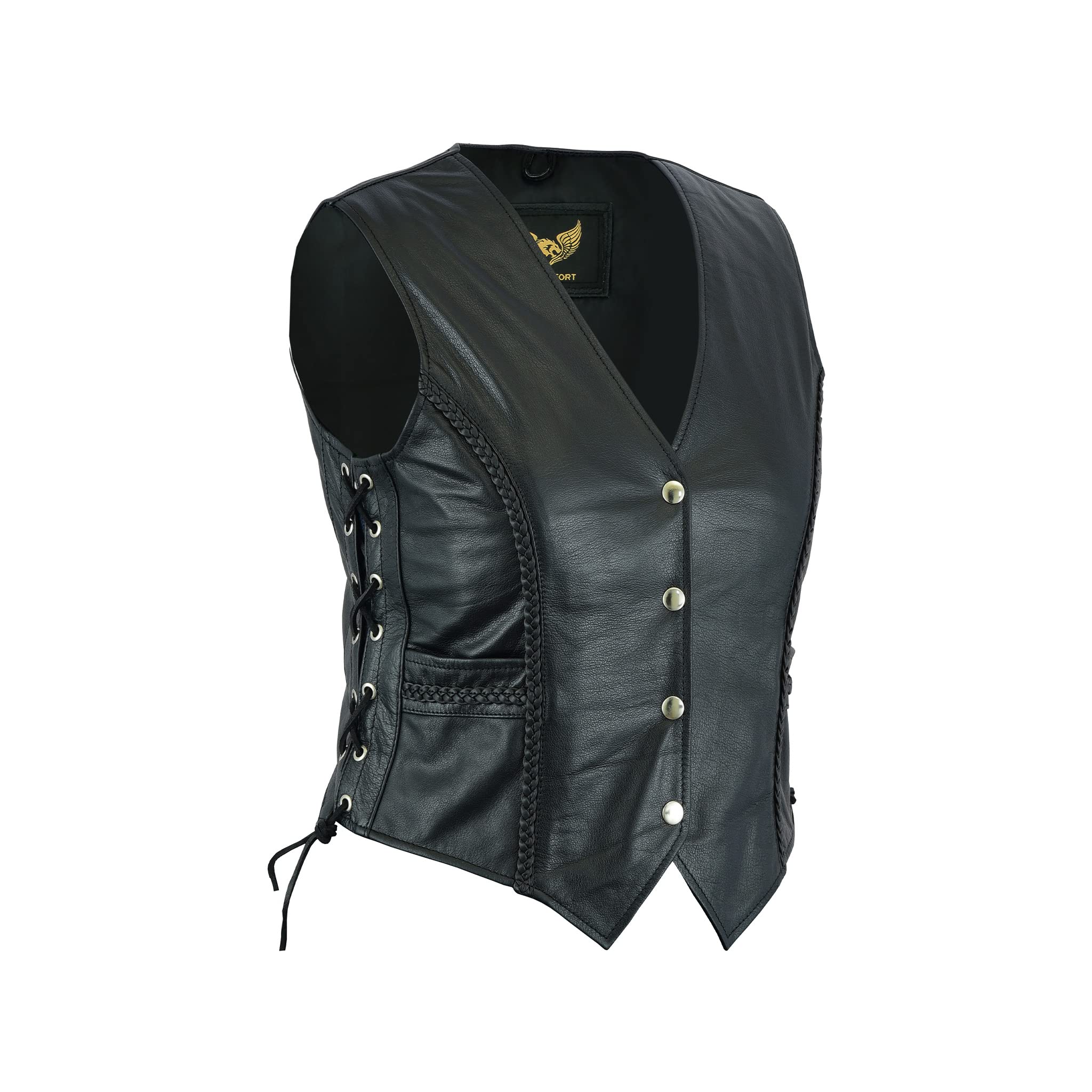 Leatherick Women Top Grain Genuine Buffalo Black Ladies Leather Vests For Motorcycle Bikers (As1, Alpha, 4X_L, Regular, Regular,