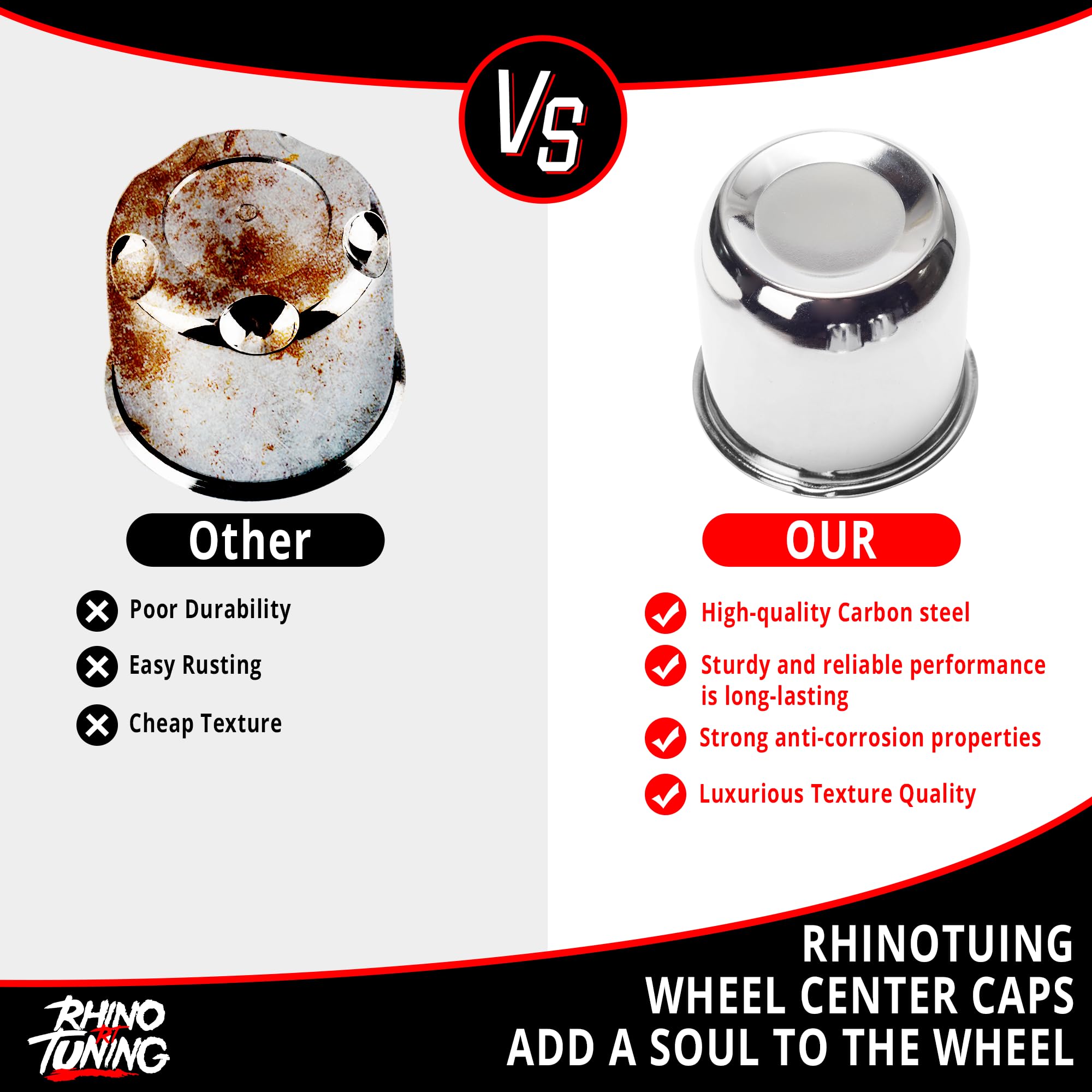 RTRHINOTUNING 4pcs 3.19inch Push Through Wheel Center Caps Chrome Silver Truck Trailer Wheels Center Cap for 3.19'' Rims Hole 3.