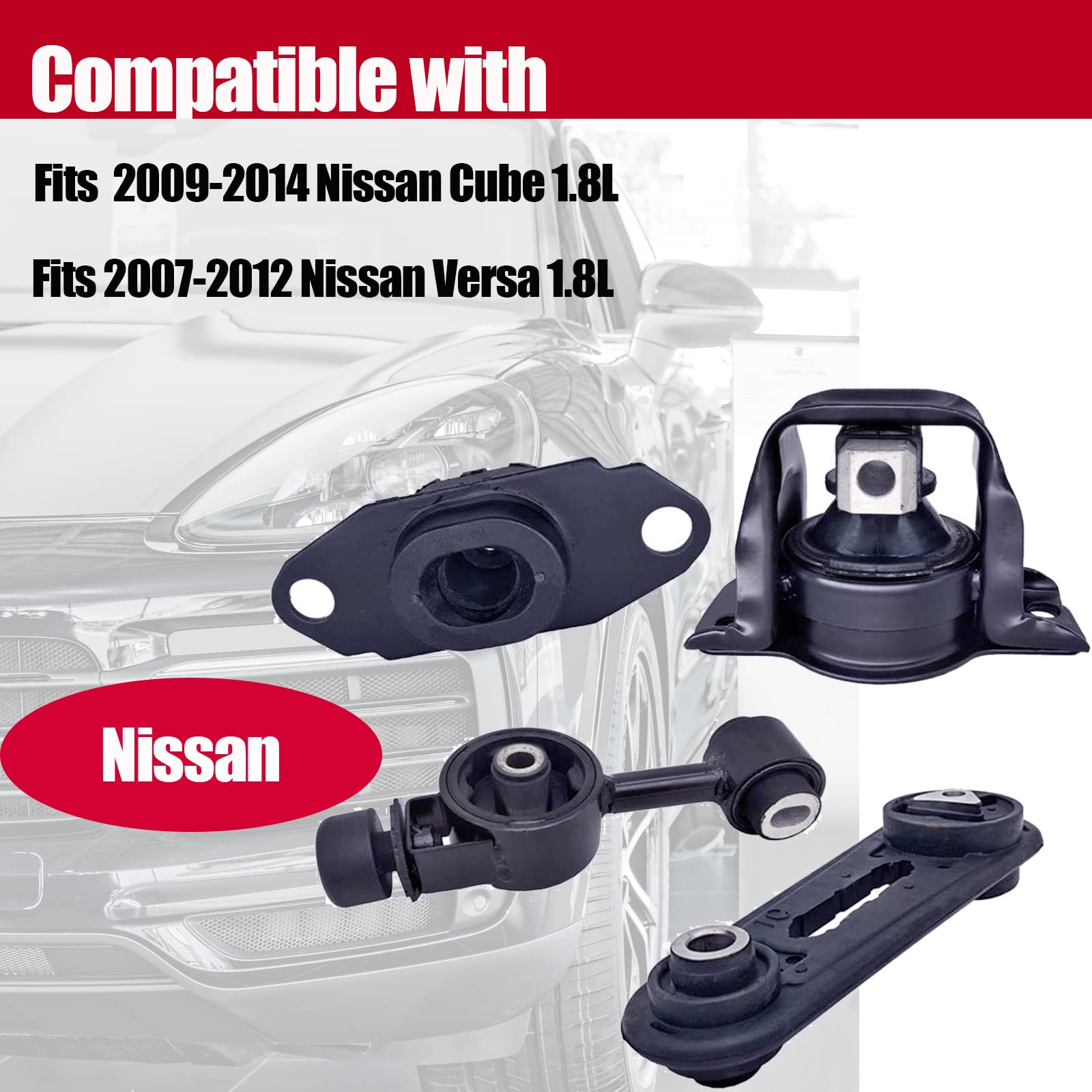 PATEWIN Engine Motor Mount for 2009-2014 Nissan Cube & 2007-2012 Versa 1.8L, Black Rubber, Model 1K0038