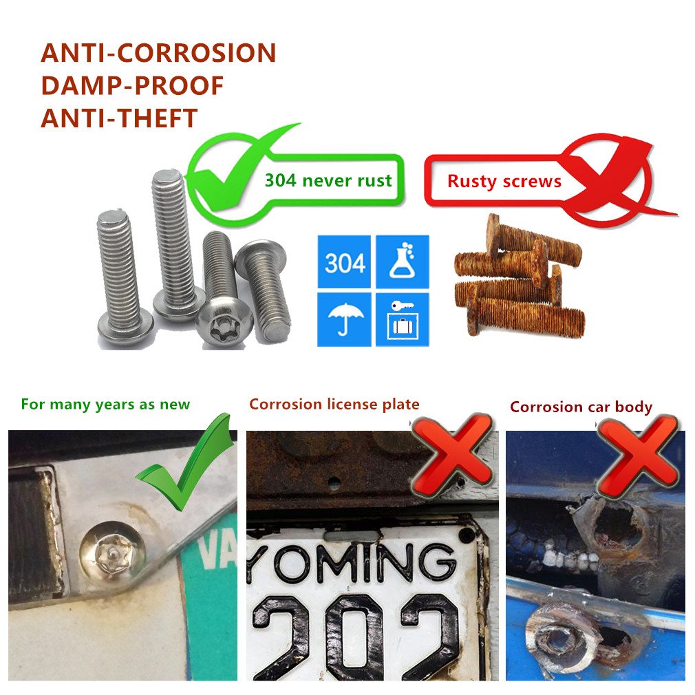Aootf License Plate Screws- Anti Theft Car Plate Screws Bolts, Stainless Steel Security Fasteners Hardware For Front Rear Tag Pl