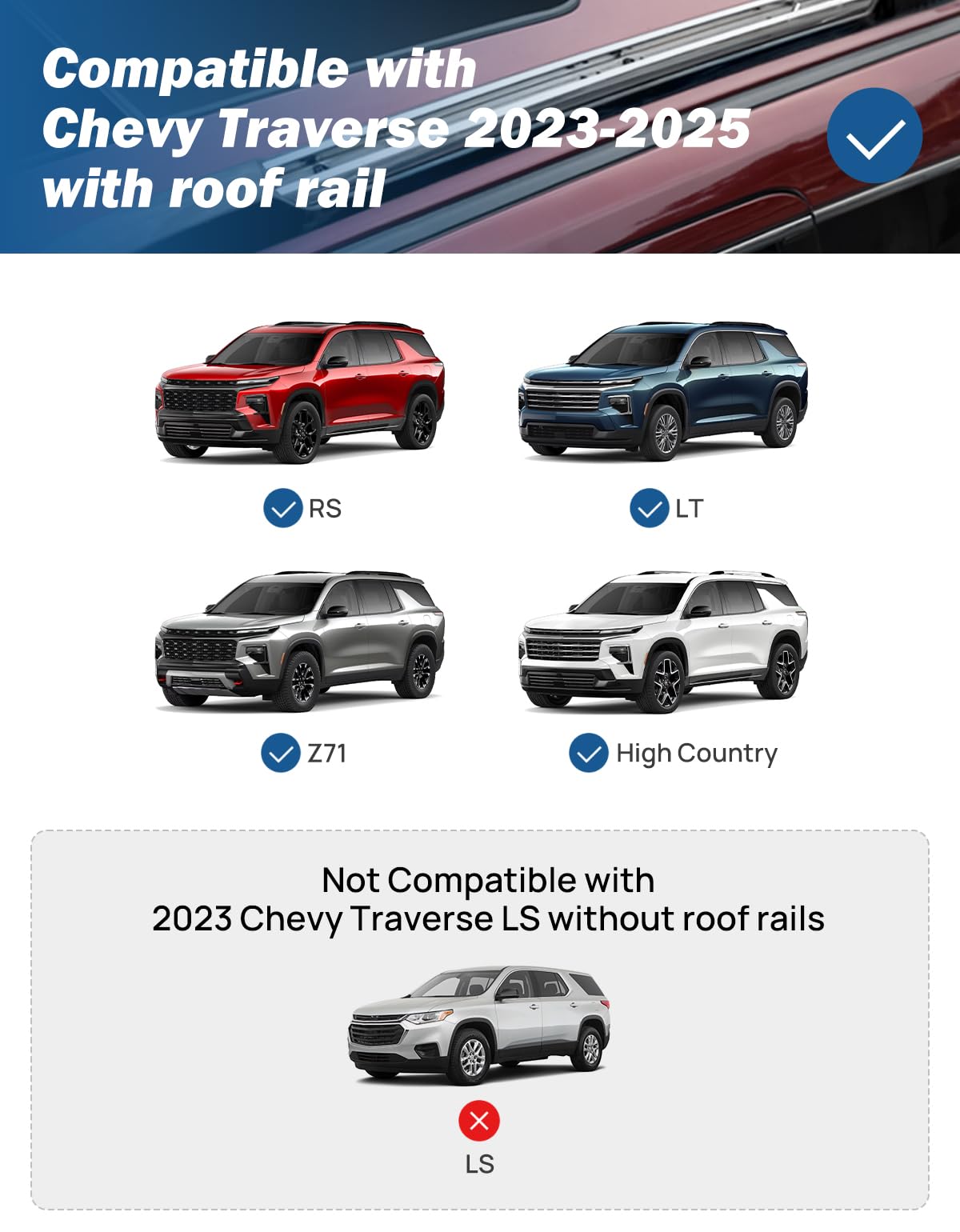 JOYTUTUS Lockable Roof Rack Cross Bars Compatible with Chevy Chevrolet Traverse 2022-2025 Aluminum Anti-Rust Crossbars for Roof